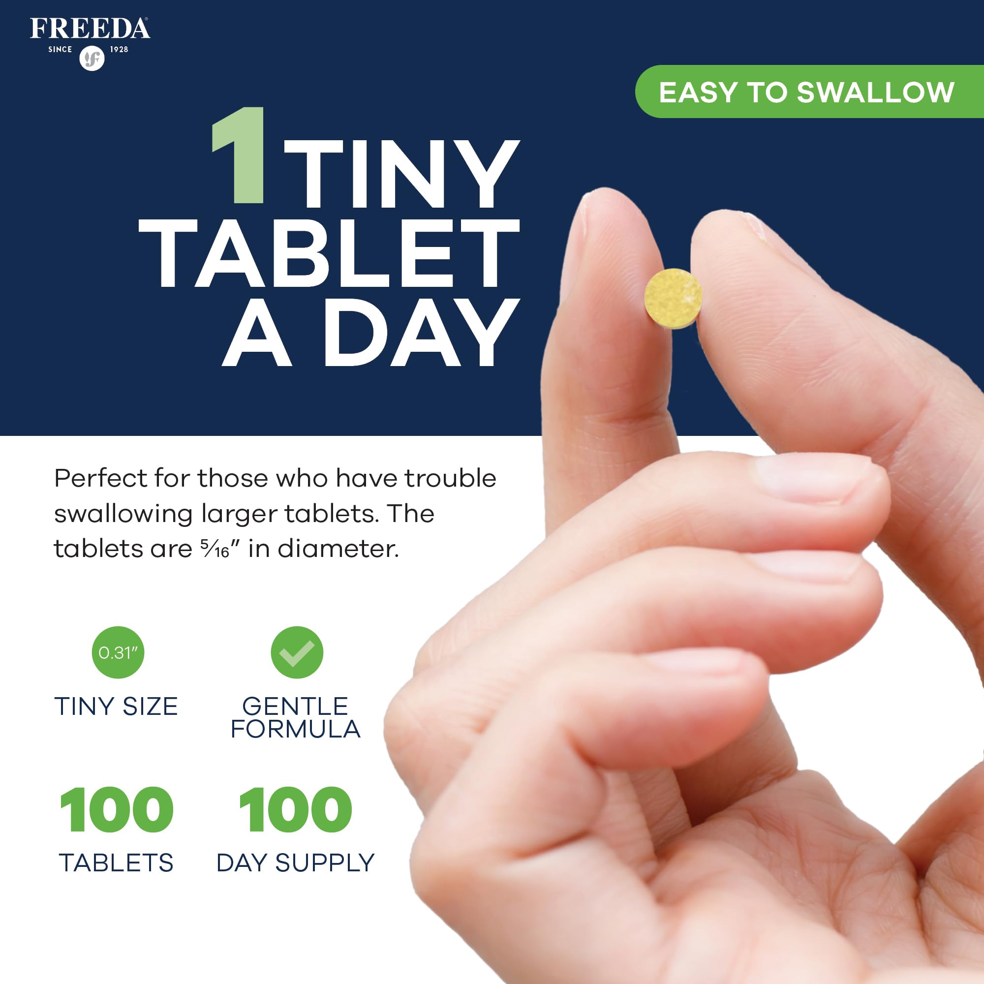 Freedavite Tiny Tablet - Moderate Multivitamin for Men and Women - Pure Vitamin A, C, D, E, B1, B2, B6, B12, Biotin, Calcium, Zinc, Iron, Magnesium, Manganese, Copper, Selenium, Iodine - 250 Count | Supports Energy, Immunity, Bone & Brain Health – 20 Esse