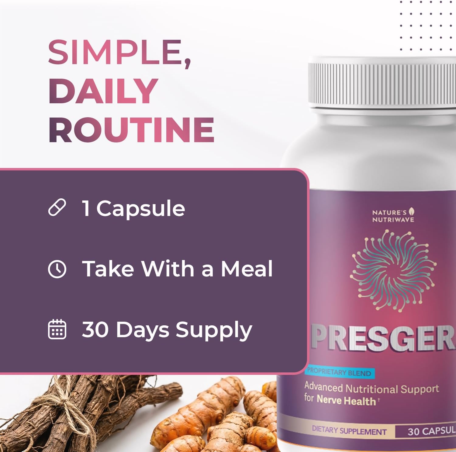 Presgera – Magnesium Glycinate, Turmeric & ALA – 30 Ct, 1 Month Supply | Also includes more botanicals with Magnesium Glycinate, Turmeric & Alpha Lipoic Acid | Non-GMO, Made in USA
