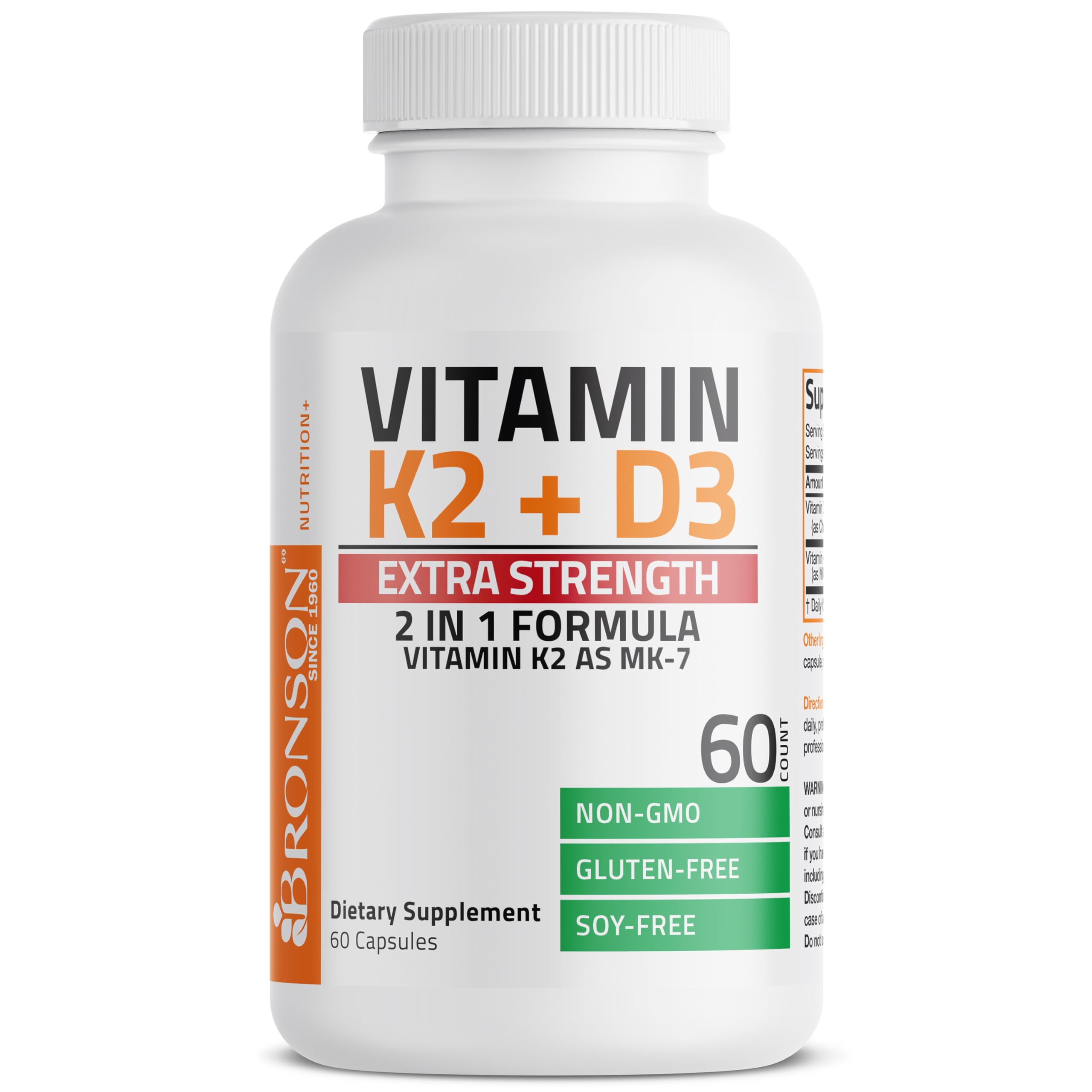 Bronson Vitamin K2 (MK7) with D3 Extra Strength Supplement Bone and Heart Health Non-GMO Formula 10,000 IU Vitamin D3 & 120 mcg Vitamin K2 MK-7 Easy to Swallow Vitamin D & K, 120 Capsules
