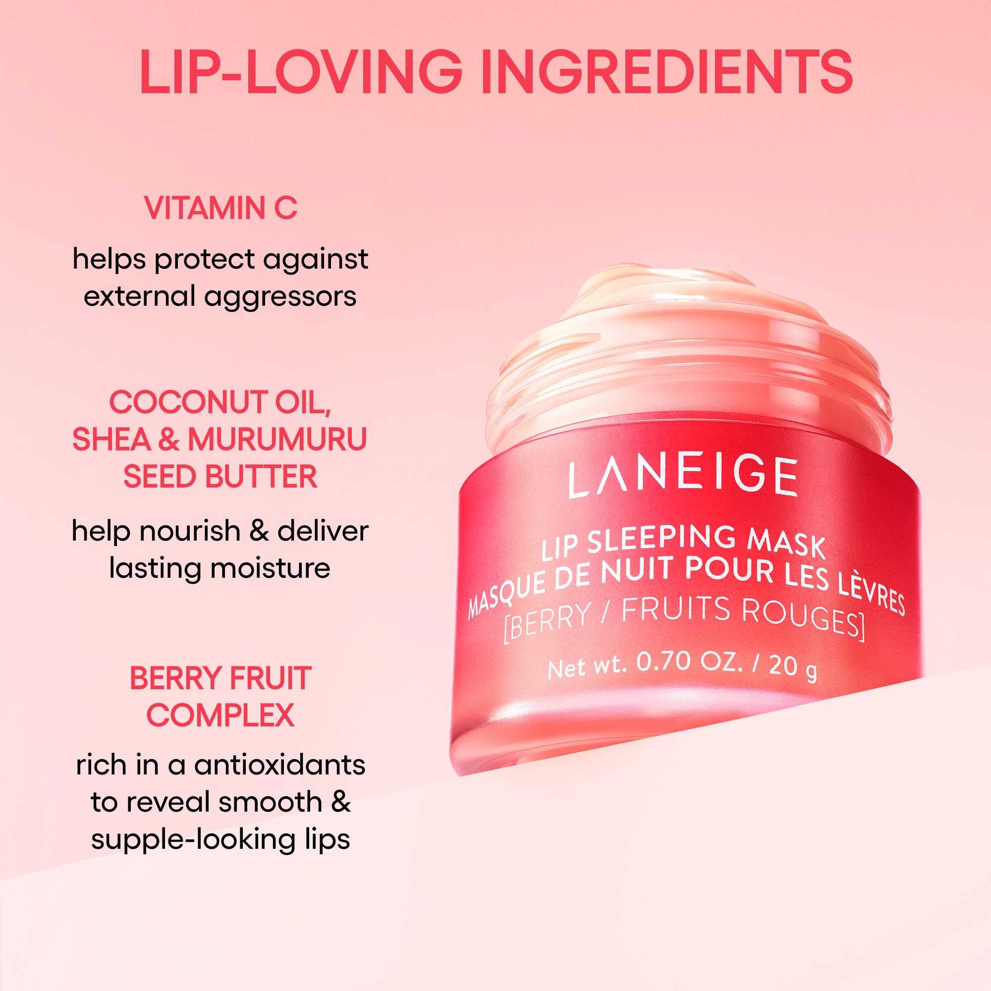 LANEIGE Lip Sleeping Mask, Berry: Nourishing Overnight Lip Treatment with Vitamin C, Shea & Murumuru Butter for Hydrating Dry, Flaky Lips LANEIGEBuy Supplements Australia