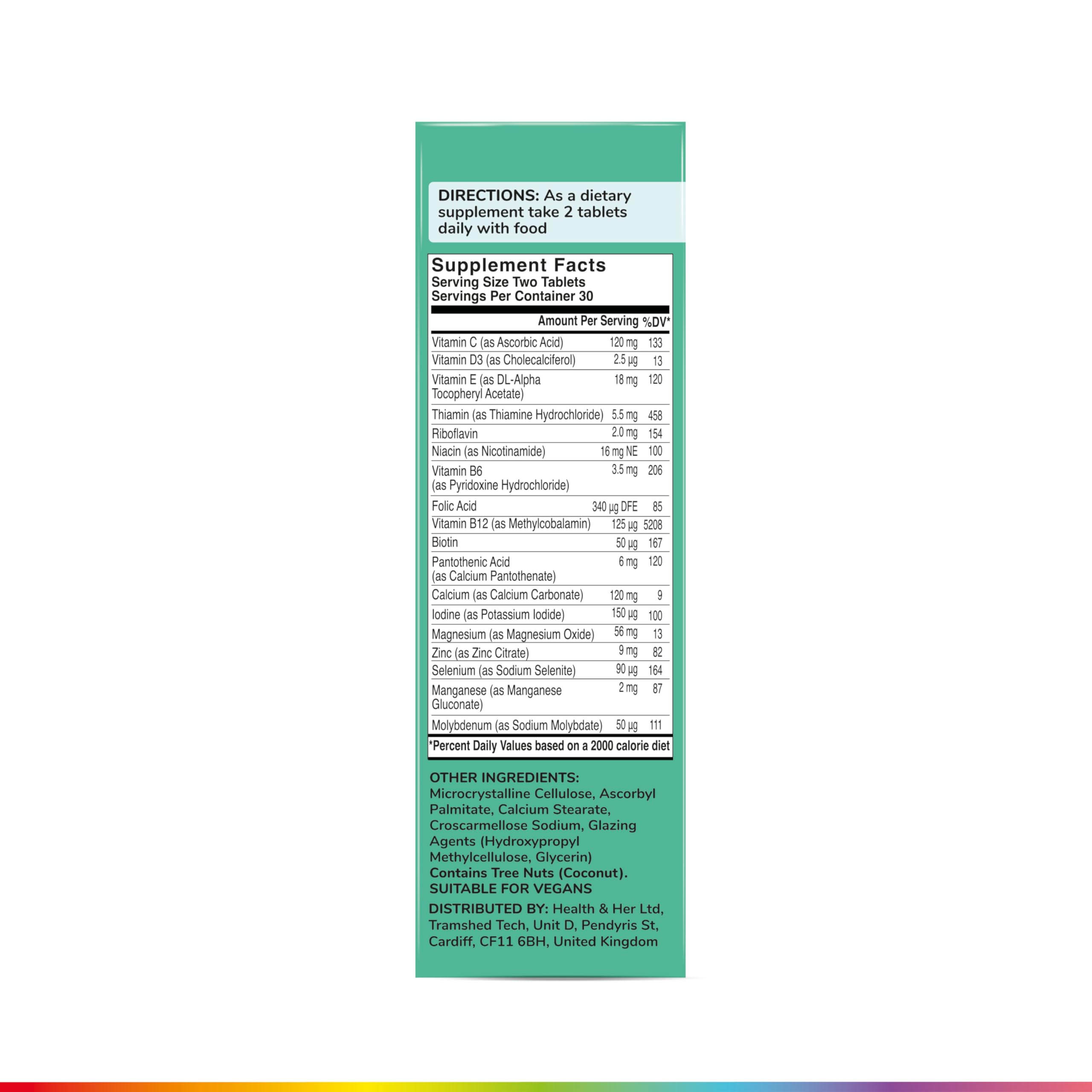 Health & Her Multivitamin for Women Taking Menopause Hormone Therapy (MHT/HRT) - Supplements for Women - Nutrition and Wellbeing Support - 1 Month Supply, 60 Tablets - Vegan & Gluten Free Health and Her buy supplements Au