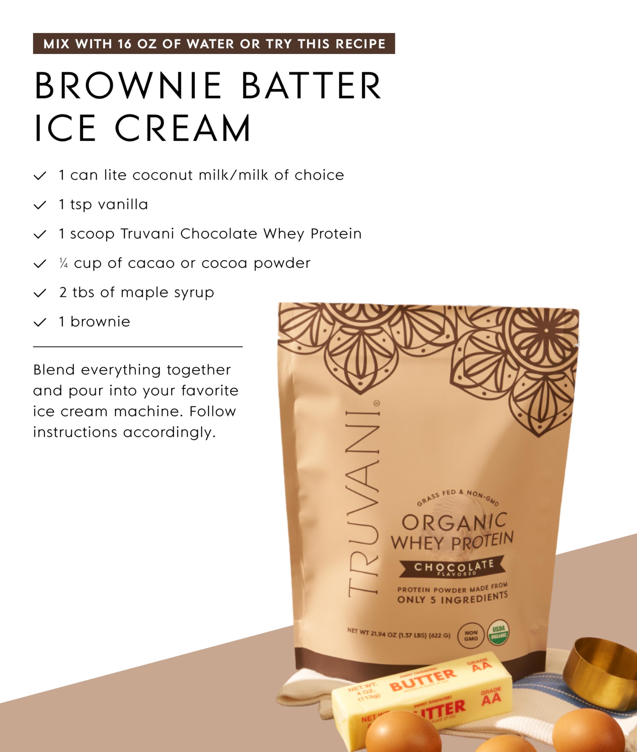 Truvani Organic Whey Protein Powder | Vanilla | 20 Servings | 20g Grass Fed Whey Protein | USDA Organic & Non-GMO | Gluten Free | No Gums, No Soy, No Stevia, No Added Sugars