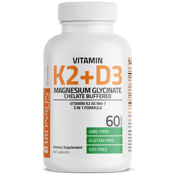 Bronson Vitamin K2+D3 Magnesium Glycinate Supplement, 60 Capsules | 3-in-1 Bone & Heart Health Support Formula, Non-GMO, Gluten Free, Soy Free
