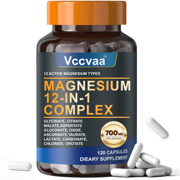 Magnesium Complex 700mg – 12-in-1 Magnesium Supplement with Glycinate, Citrate, Malate, Oxide, Taurate & More – High Absorption for Muscle, Heart, Sleep, Bone, Nerve Support –120 Capsules (1 Pack) Vccvaa buy supplements Au