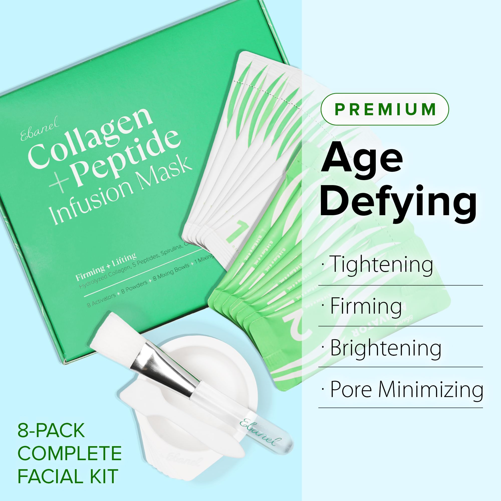 Ebanel Bundle of 40-Pack Collagen Face Mask and 8-Pack Collagen Peptide Infusion Mask