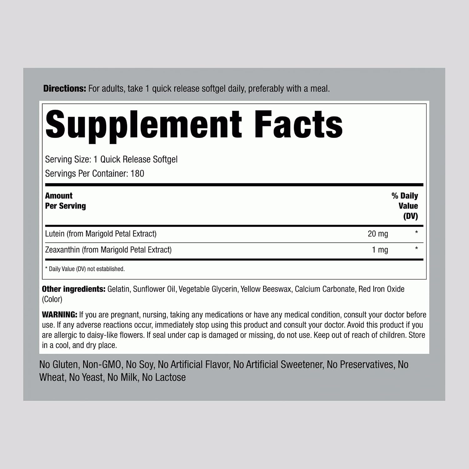 Piping Rock Lutein and Zeaxanthin Supplement | 20mg | 180 Softgels | from Marigold Extract | Non-GMO, Gluten Free