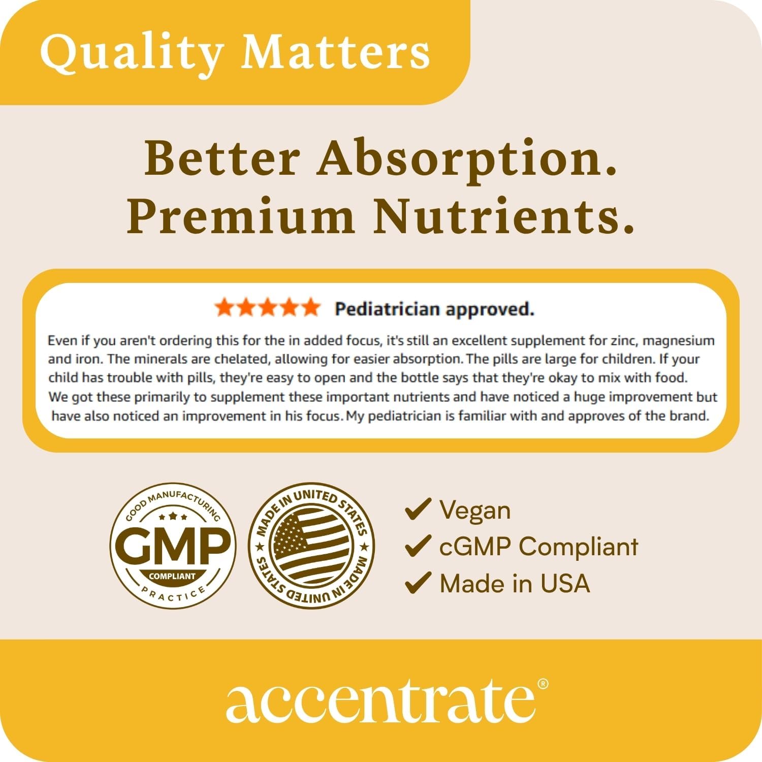 Accentrate Minerals - Magnesium Supplement for Kids – Chelated Magnesium Zinc Iron (Mg Zn Fe) – Mental Wellness Mineral Supplement for Focus, Mood & Brain Support – Bioavailable – 60 Capsules