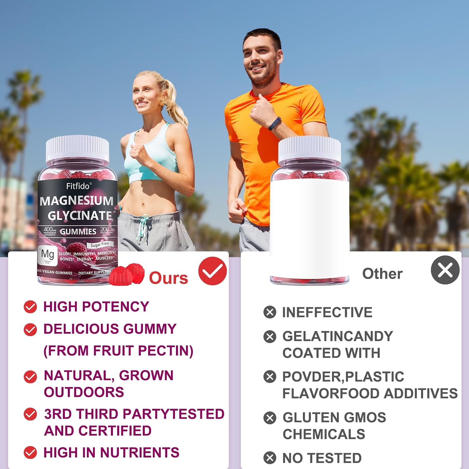 Magnesium Glycinate Gummies 400mg, Sugar Free, 60 Count | Magnesium Glycinate, Daily Wellness, Relaxation & Muscle Support, No Melatonin, Sugar Free, Vegan, Raspberry