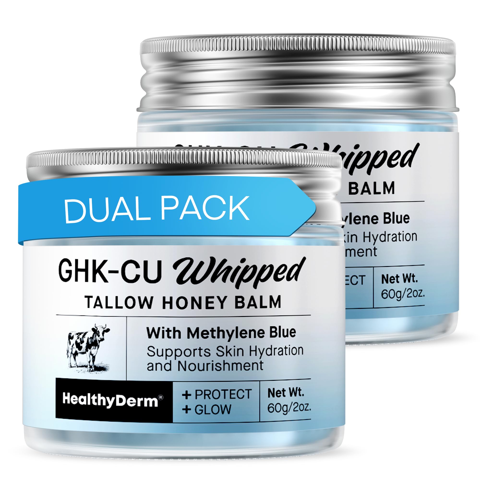 HealthyDerm Copper Peptides GHK-Cu Beef Tallow for Skin: Blue Balm with Methylene Blue, Manuka Honey & Vitamin E – Natural Face and Body Moisturizer for Mature, Dry & Sensitive Skin – 2oz