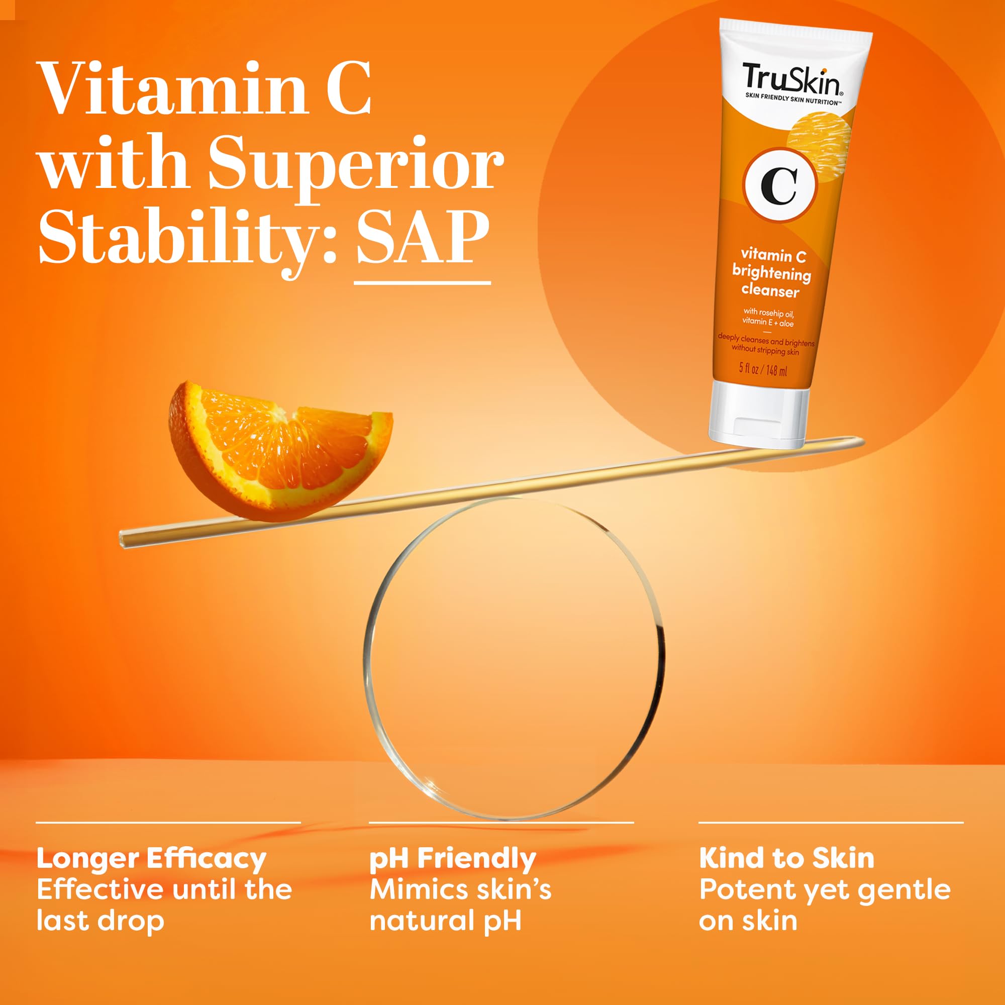 TruSkin Vitamin C Brightening Face Wash with Rosehip Oil, 4 fl oz | Vitamins C & E, Aloe Vera and MSM gently cleanse, refresh and support radiant-looking skin without over-drying