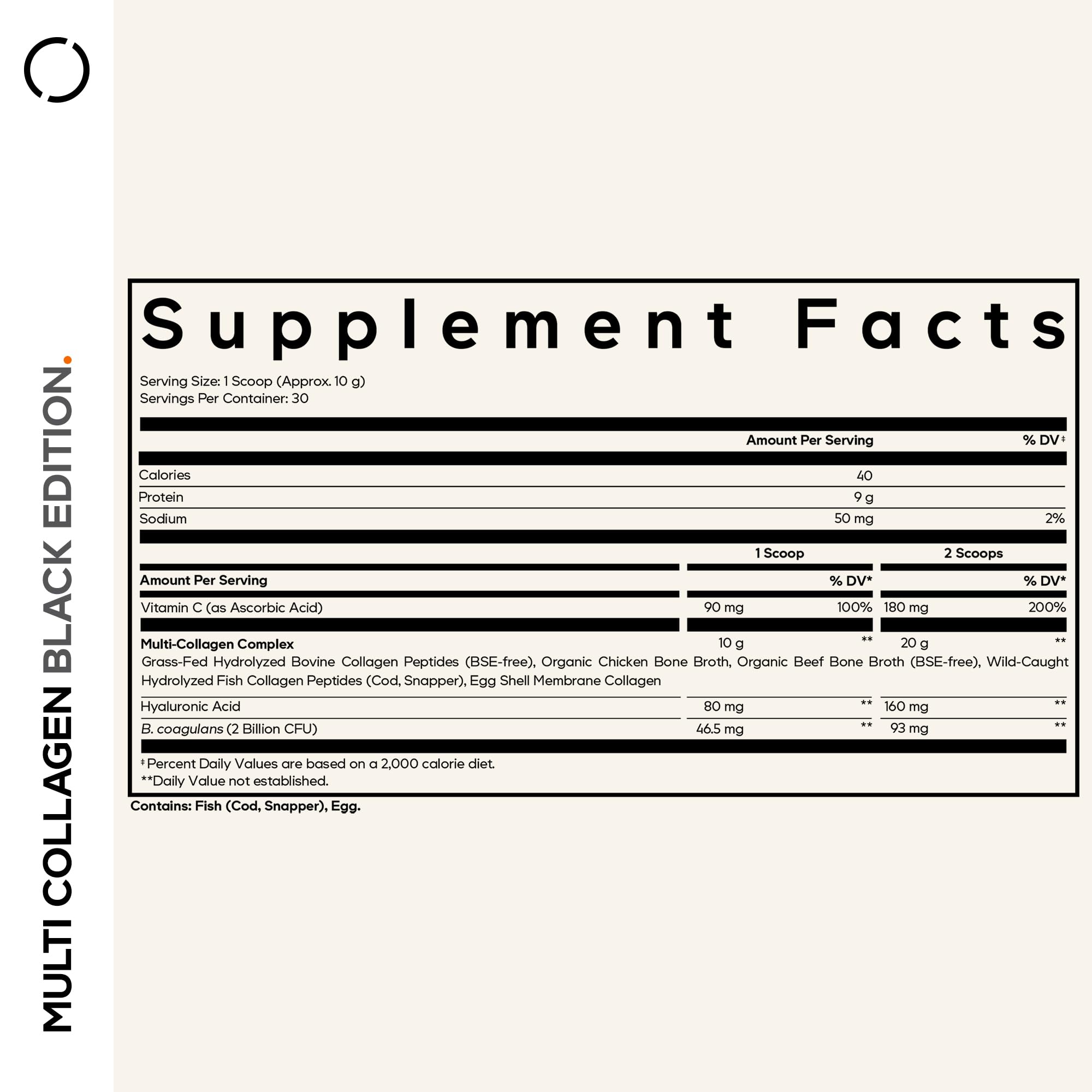 Codeage Multi Collagen Peptides Powder + Probiotics Black Edition, Vitamin C, Hyaluronic Acid Powder Supplement, Grass-Fed, Hydrolyzed, Zero Carbs, Type I, II, III, V & X, Unflavored, 10.58oz CodeageBuy Supplements Australia