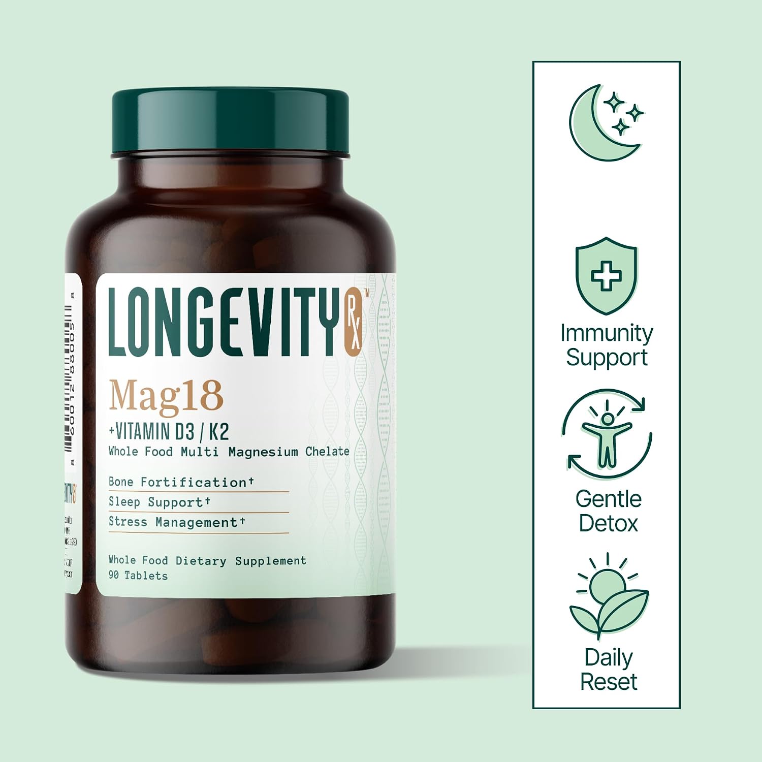 Mag18 Peptide-Bound Magnesium Complex with D3 & K2, Bone & Muscle Support, Mental Clarity, Sleep Aid