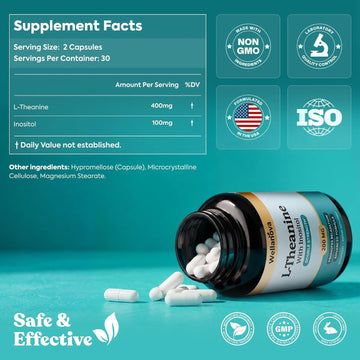 L-Theanine Supplement 400mg Double Strength – L-Theanine with Inositol | Supports Relaxation & Focus, Advanced Formula, 60 Capsules