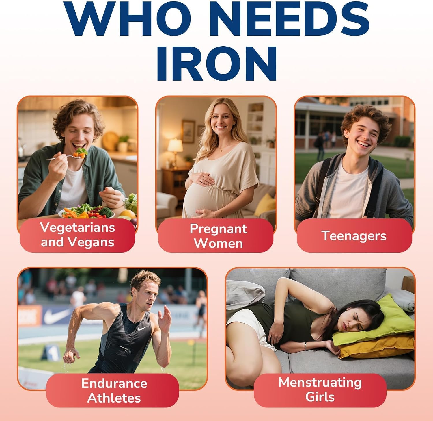 Vitalibre Iron Supplement for Women and Men, Iron Bisglycinate, 65mg Elemental Iron, Non-Constipating, with Vitamins C B6 B12 Folate & Beet Root, 60 Caps