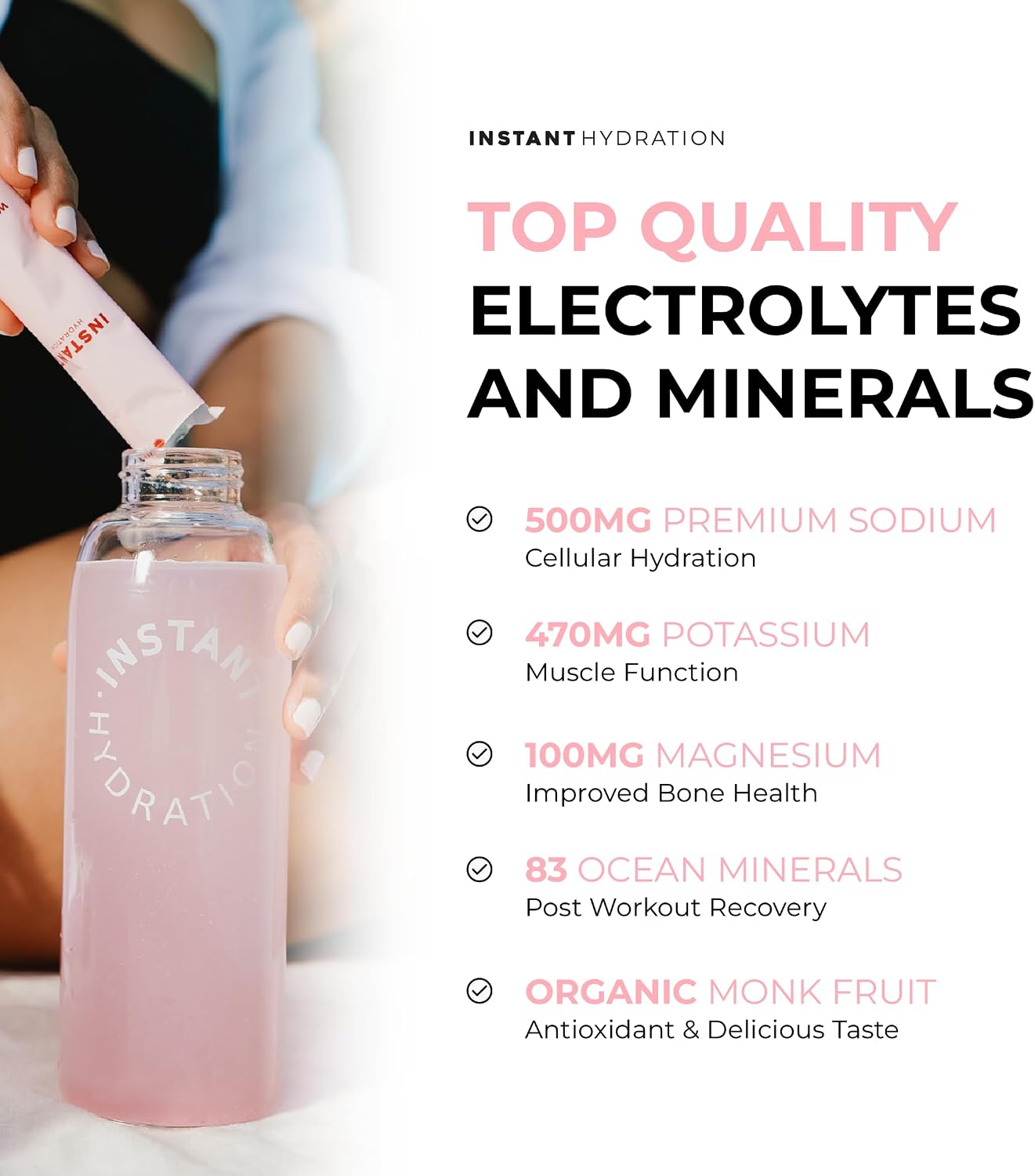 Instant Hydration Electrolytes Powder Packets - Watermelon Electrolyte Drink Mix - Zero Sugar - Keto, Vegan, Gluten-Free, Non-GMO - Boost Recovery, Brain Health, Muscle & Tissue Support- 30 Sticks