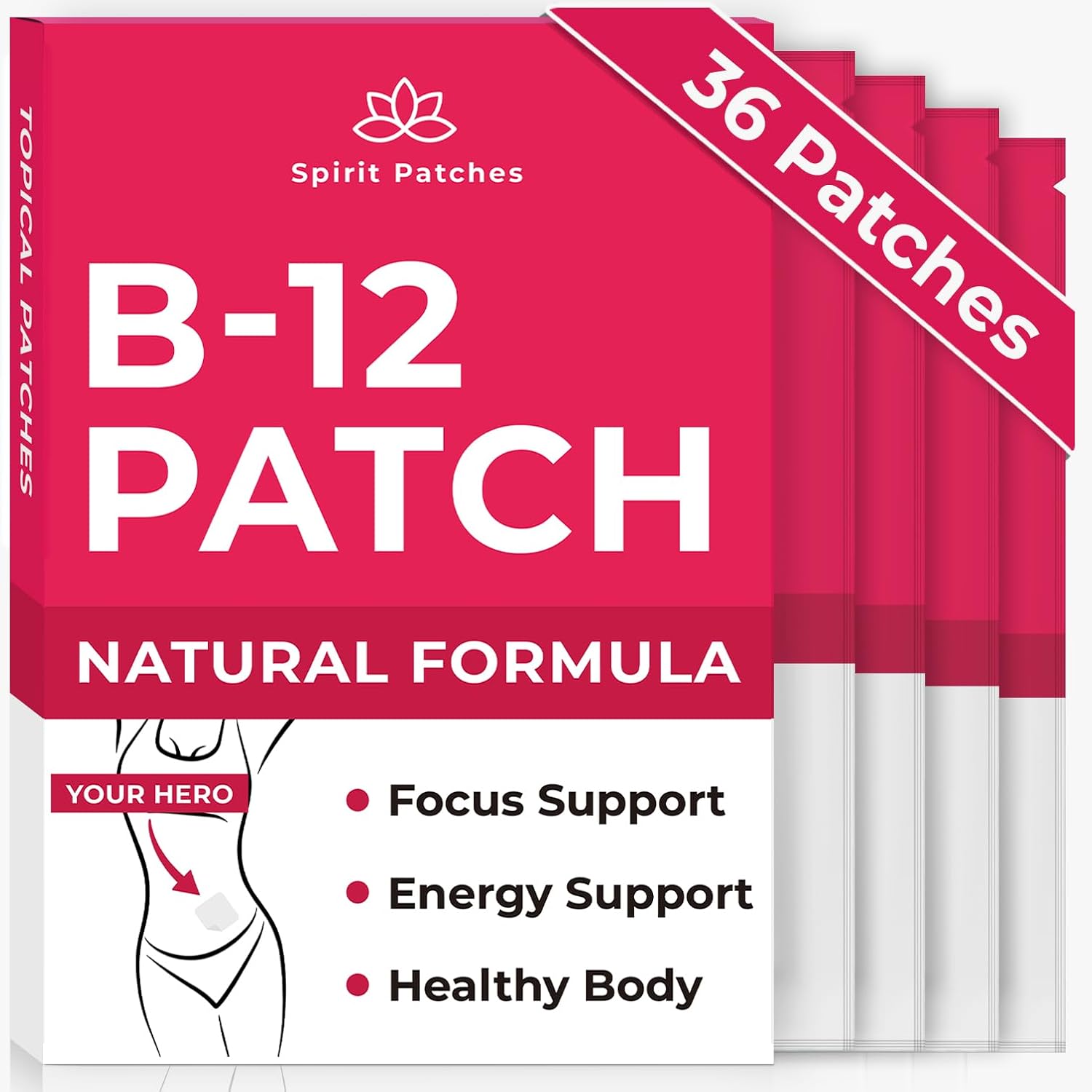 B12 Patches (Pack of 36) - 100% Natural Vitamin Patches for Women, Energy, Focus & Body Support, Self-Adhesive Transparent Patches - Enhanced Formula | Energy, Focus & Body Support, Self-Adhesive Transparent Patches, Enhanced Formula, (Pack of 36)