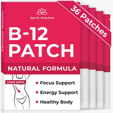B12 Patches (Pack of 36) - 100% Natural Vitamin Patches for Women, Energy, Focus & Body Support, Self-Adhesive Transparent Patches - Enhanced Formula | Energy, Focus & Body Support, Self-Adhesive Transparent Patches, Enhanced Formula, (Pack of 36)