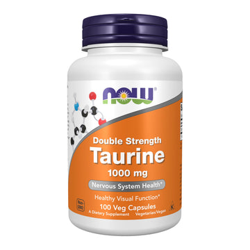 NOW Supplements, Taurine 1,000 mg, Double Strength, Nervous System Health*, 100 Veg Capsules