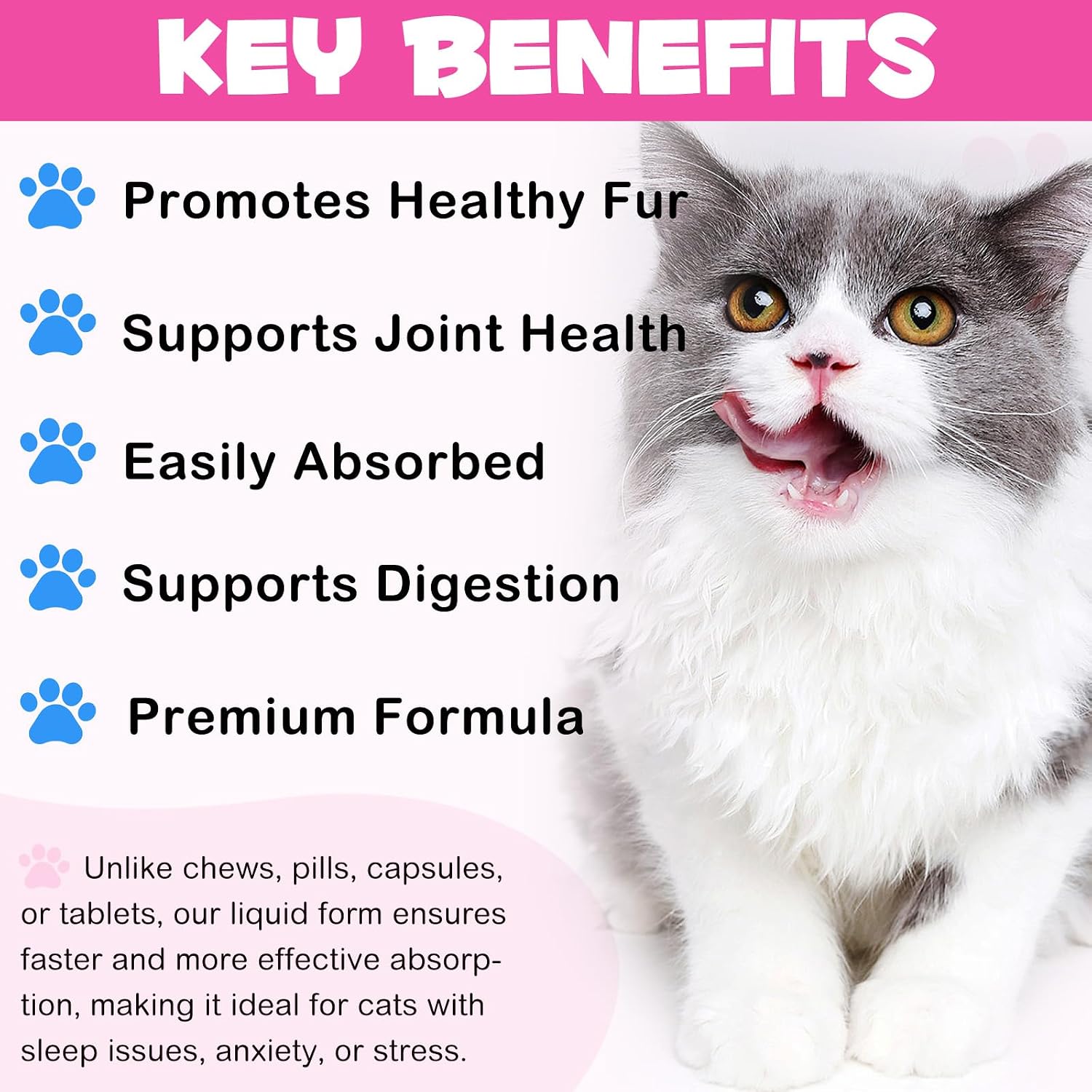 Liquid Collagen for Cats, Cats Collagen Liquid Drops with Biotin, MSM & Ginger Immunity Support, Itch Relief, Skin & Coat and Joint Health Supplement for Cat 60ml