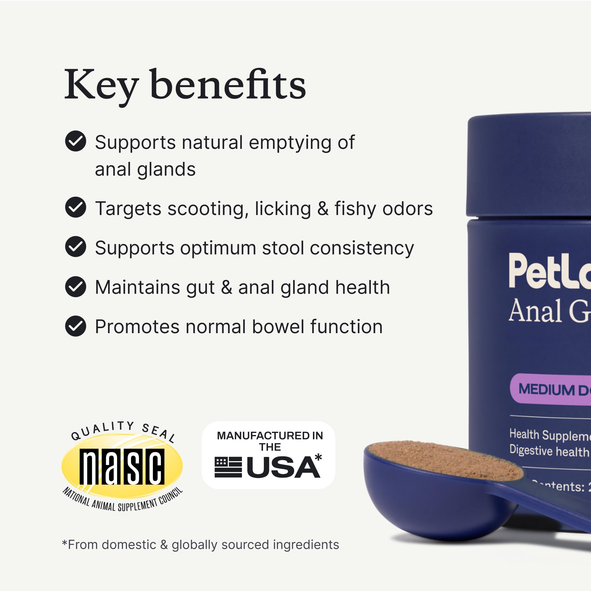 PetLab Co. Anal Gland Support Powder, Tailored, Small | Size-specific beet pulp, psyllium husk and probiotics to support firm stools and gland expression
