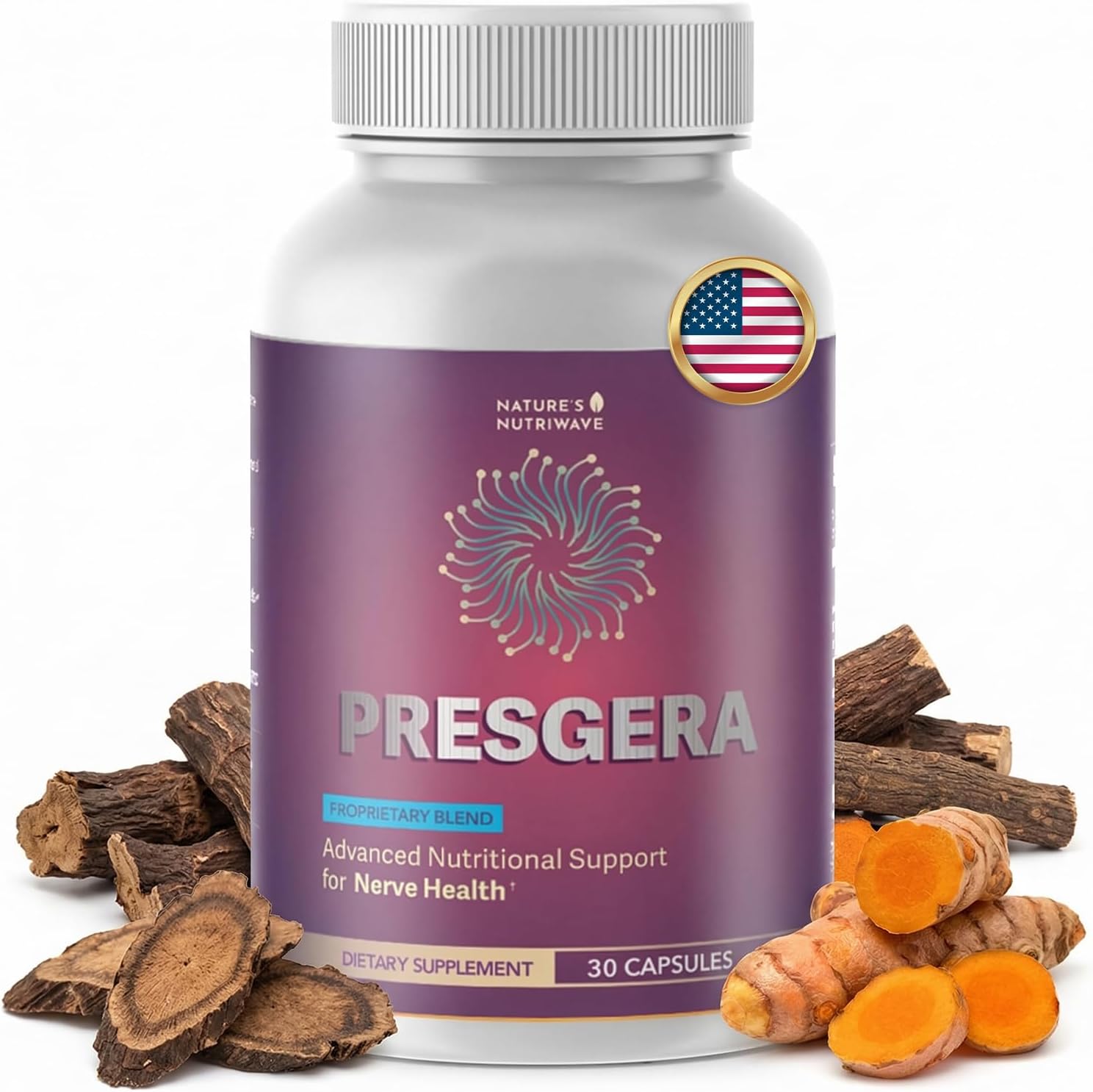 Presgera – Magnesium Glycinate, Turmeric & ALA – 30 Ct, 1 Month Supply | Also includes more botanicals with Magnesium Glycinate, Turmeric & Alpha Lipoic Acid | Non-GMO, Made in USA