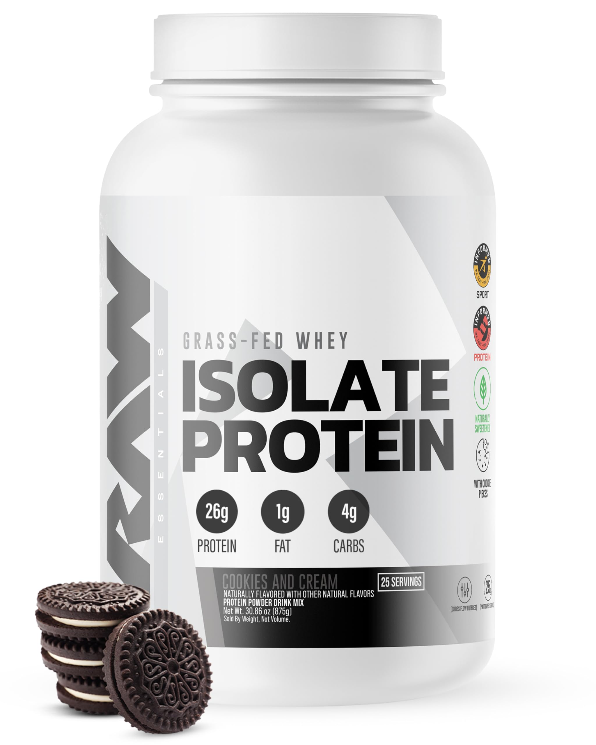RAW Whey Isolate Protein Powder, Dark Chocolate - 100% Grass-Fed Sports Nutrition Whey Protein Powder for Muscle Growth & Recovery - Low-Fat, Low Carb, Naturally Flavored & Sweetened - 25 Servings