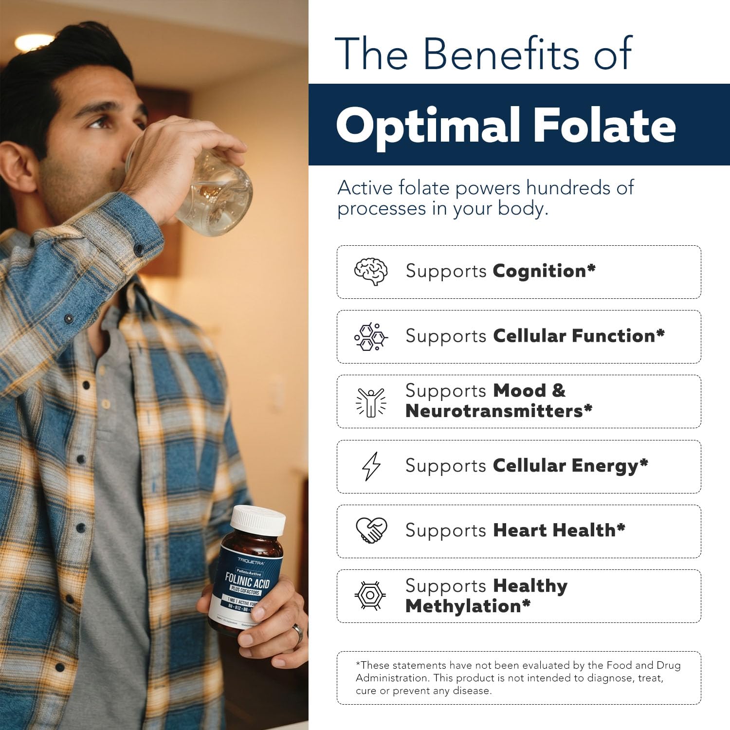 FolinicActive™ Organic Folinic Acid Liquid Drops for Brain, Heart, Nerve & Mood Support - 1700 mcg with B12, B6 & Riboflavin B2 - Tri-Cofactor Absorption System -Berry Flavor Drops, 1fl oz-60 Servings