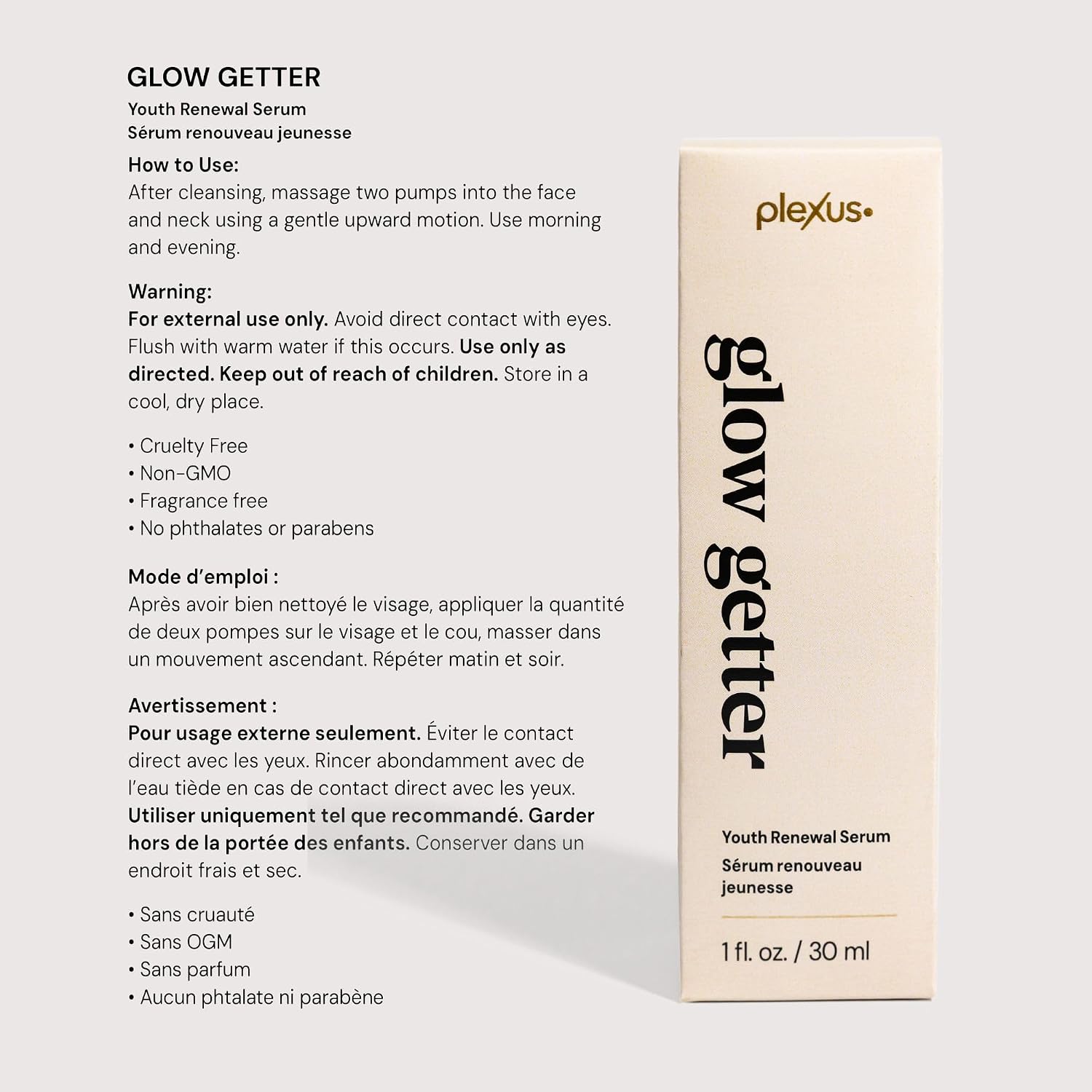 Plexus Glow Getter™ Youthful Renewal Serum | 1 Fl Oz / 30 ml | Firms & Smooths Skin | Peptides, Vitamin C, Hyaluronic Acid | Helps Improve Skin Texture