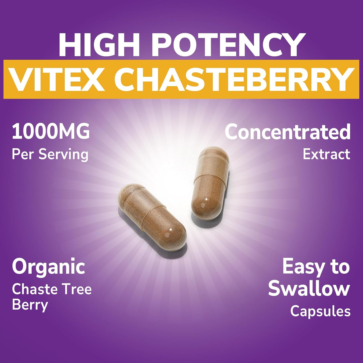 Organic Vitex Chasteberry Supplement for Women, Hormone Balance, Fertility Support, Healthy Menstrual Cycle, Vegan, 120 Capsules