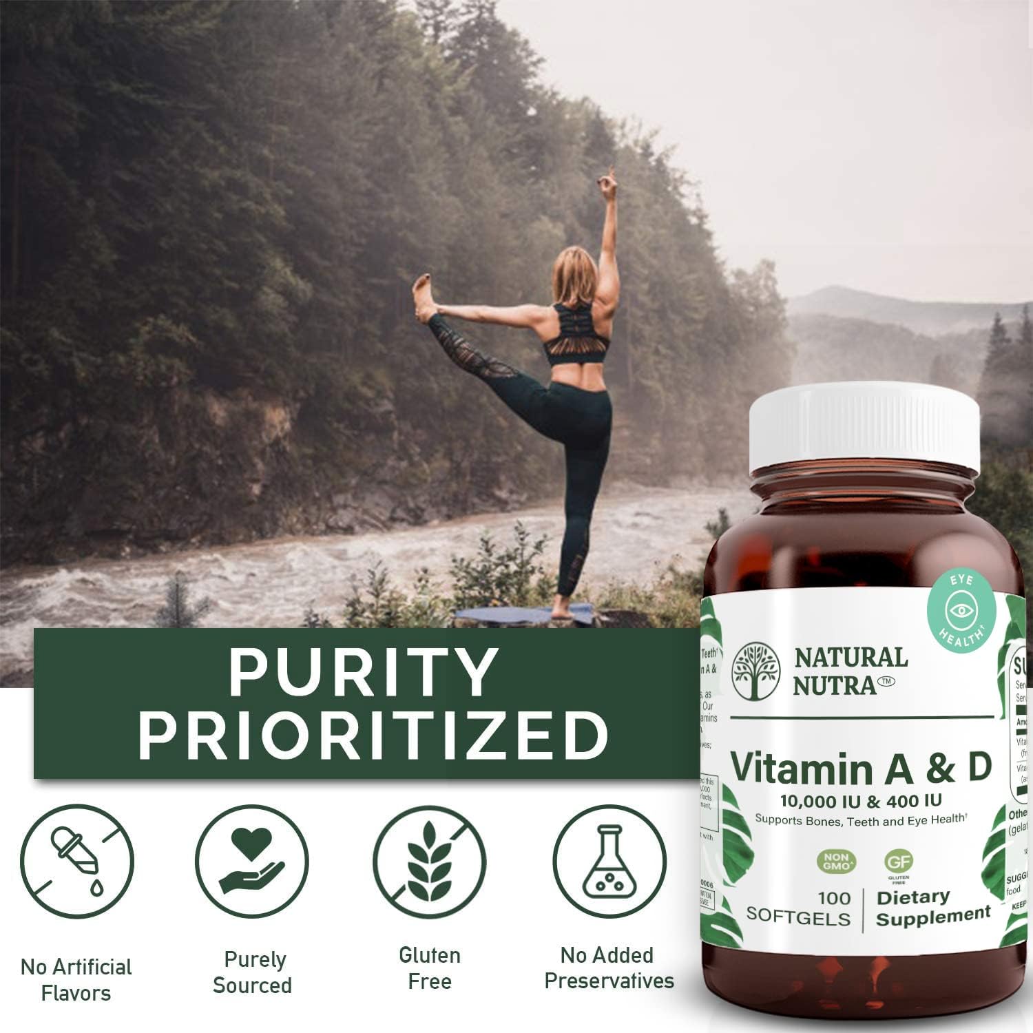 Natural Nutra Vitamin A and D, 10000 IU & 400IU, 100 Softgels | Supports Bone Health & Enhances Eye Health, Promotes Strong Teeth, Sourced from Cod Liver Oil, Supports Overall Health