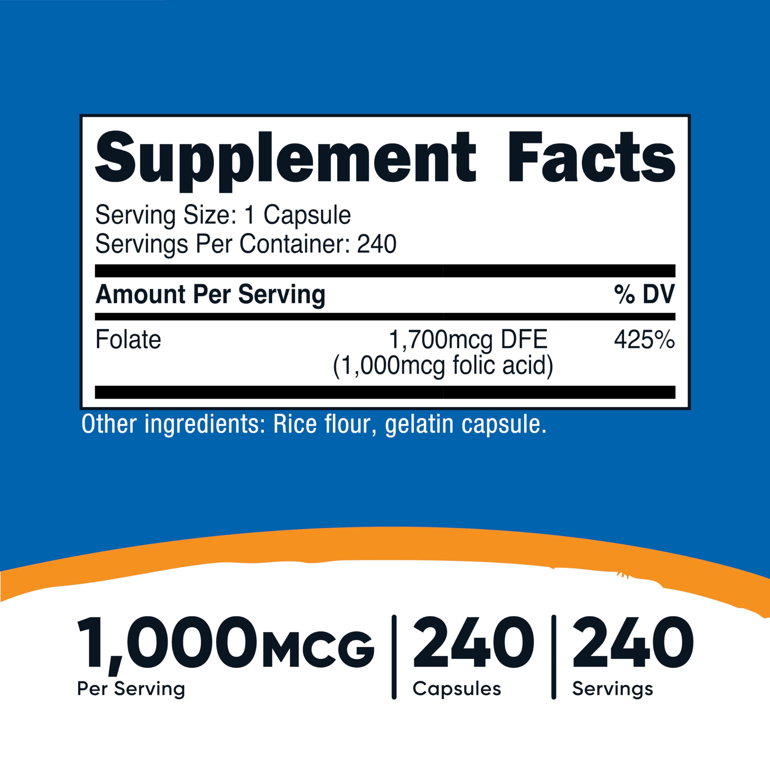 Nutricost Folic Acid (Vitamin B9) 1000 mcg, 240 Capsules