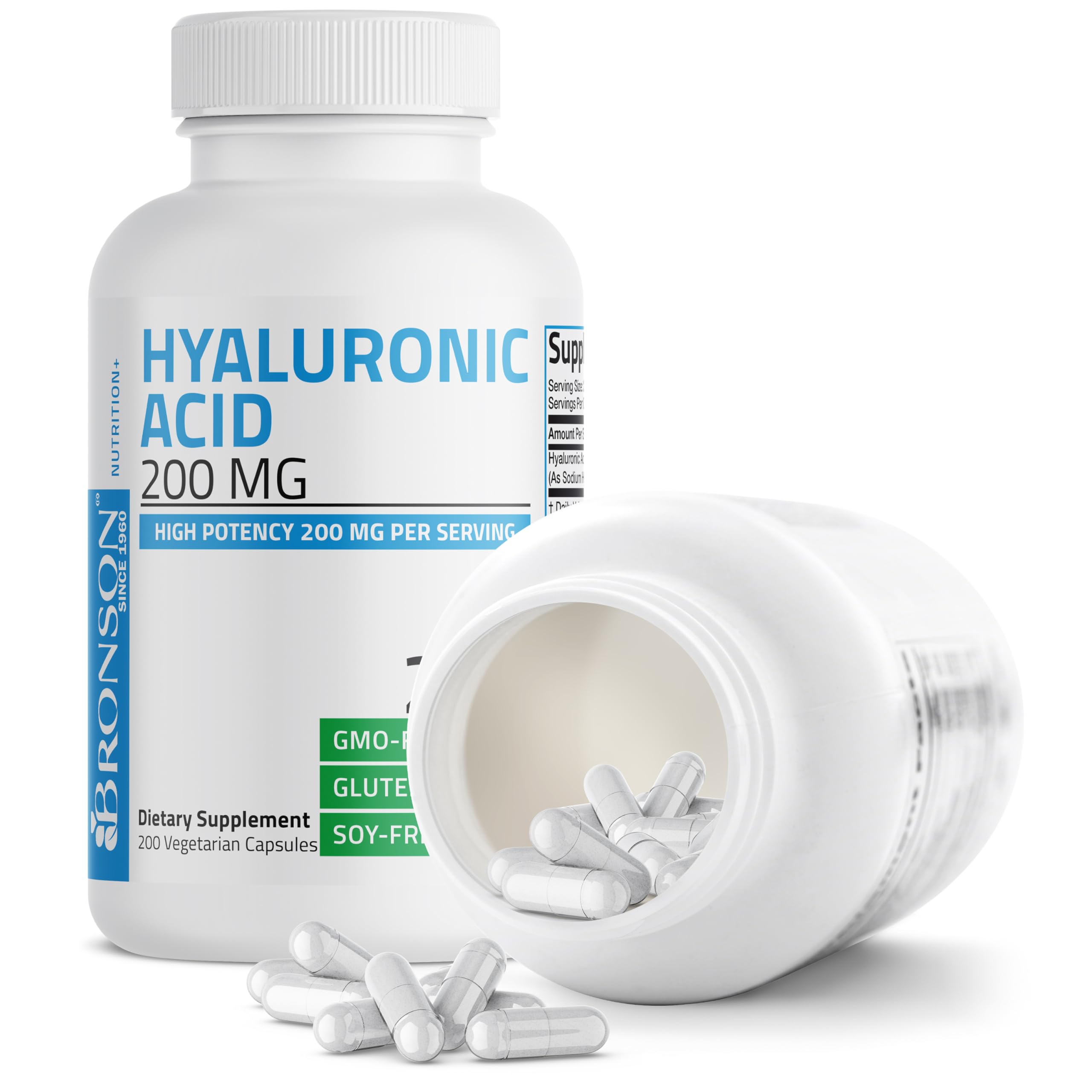 Bronson Hyaluronic Acid 200 MG High Potency Joint Health & Healthy Skin Support, Non-GMO, 200 Vegetarian Capsules