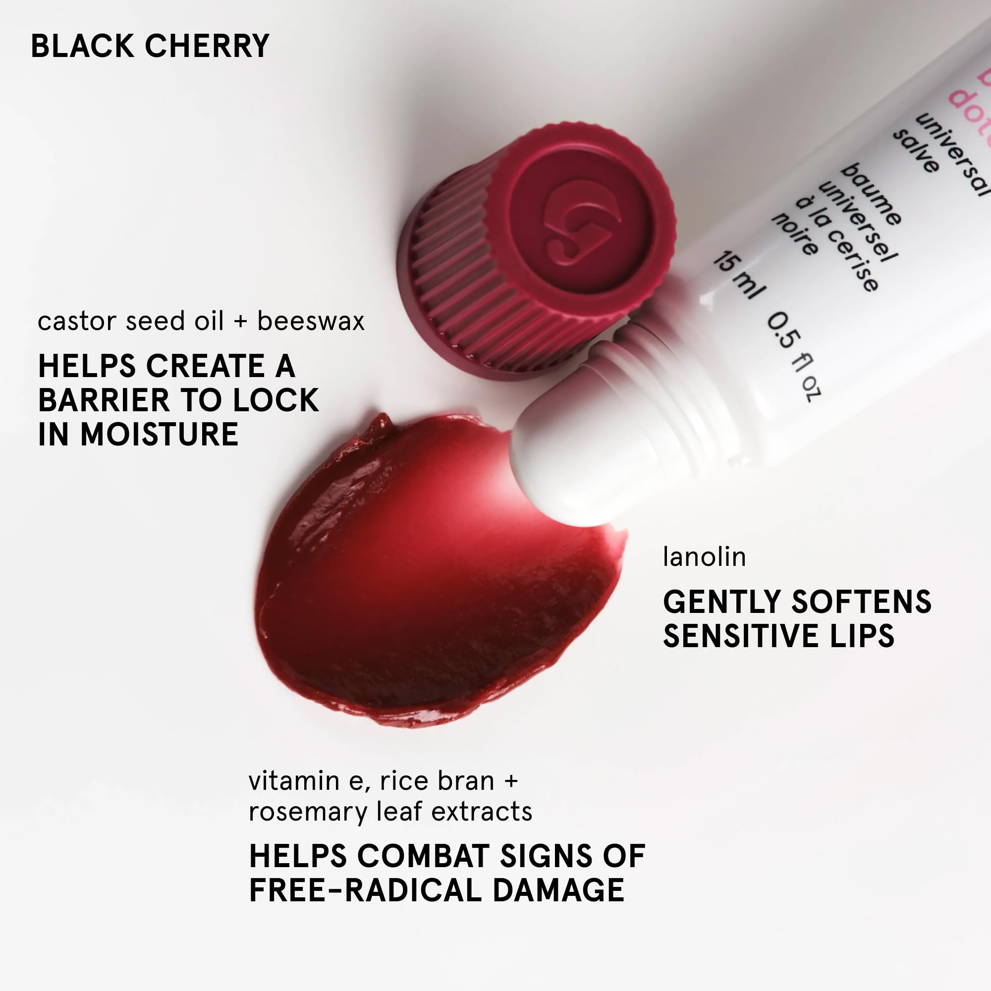 Glossier Balm Dotcom Hydrating Tinted Lip Balm - Universal Salve, Up to 12Hr Moisture for Dry Lips, Cuticles & Skin - Lanolin, Beeswax & Castor Oil - Black Cherry, Burgundy Tint, 15ml GlossierBuy Supplements Australia