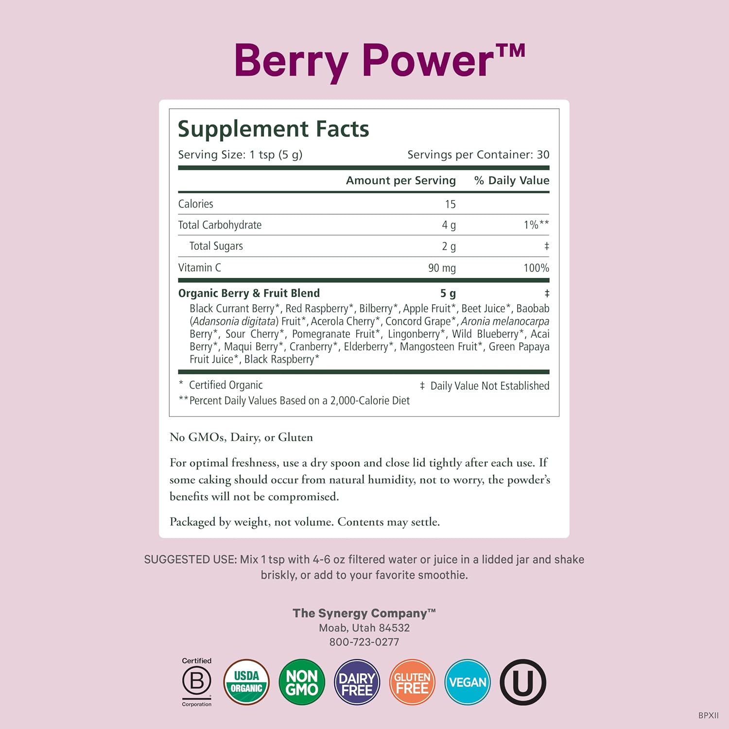 PURE SYNERGY Berry Power | Organic Berry and Fruit Powder | Antioxidant Supplement with Organic Acai, Acerola, and Wild Blueberry | for Healthy Aging, Immune, and Skin Support (5.3 oz Powder)