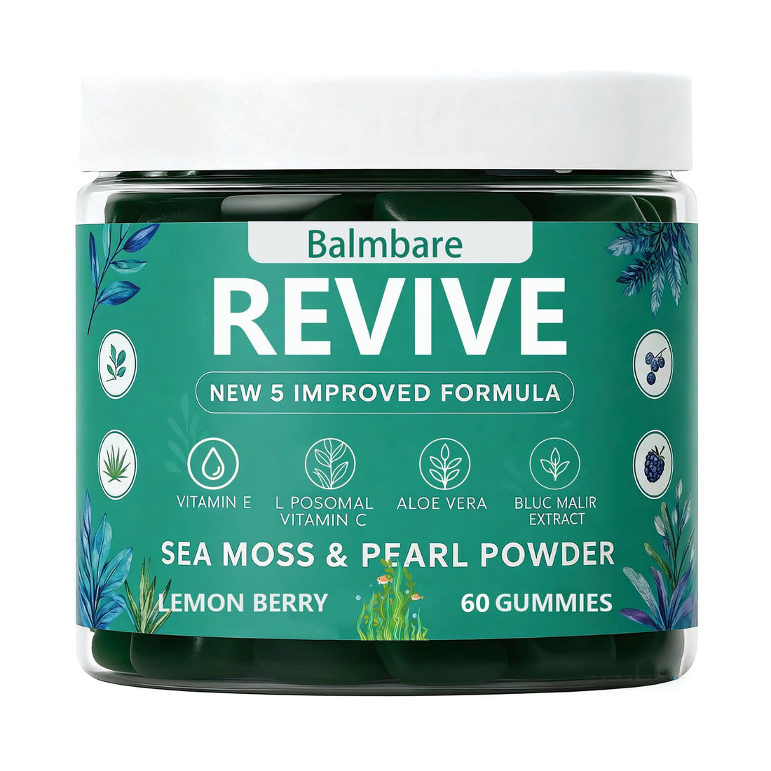 Balmbare Revive Gummies for Hair Loss, with Organic Irish Sea Moss Pearl Powder, Vitamins C & E, Aloe Vera - Supports Healthy Hair, Skin & Nails Growth (1pcs) ReviveNerveBuy Supplements Australia