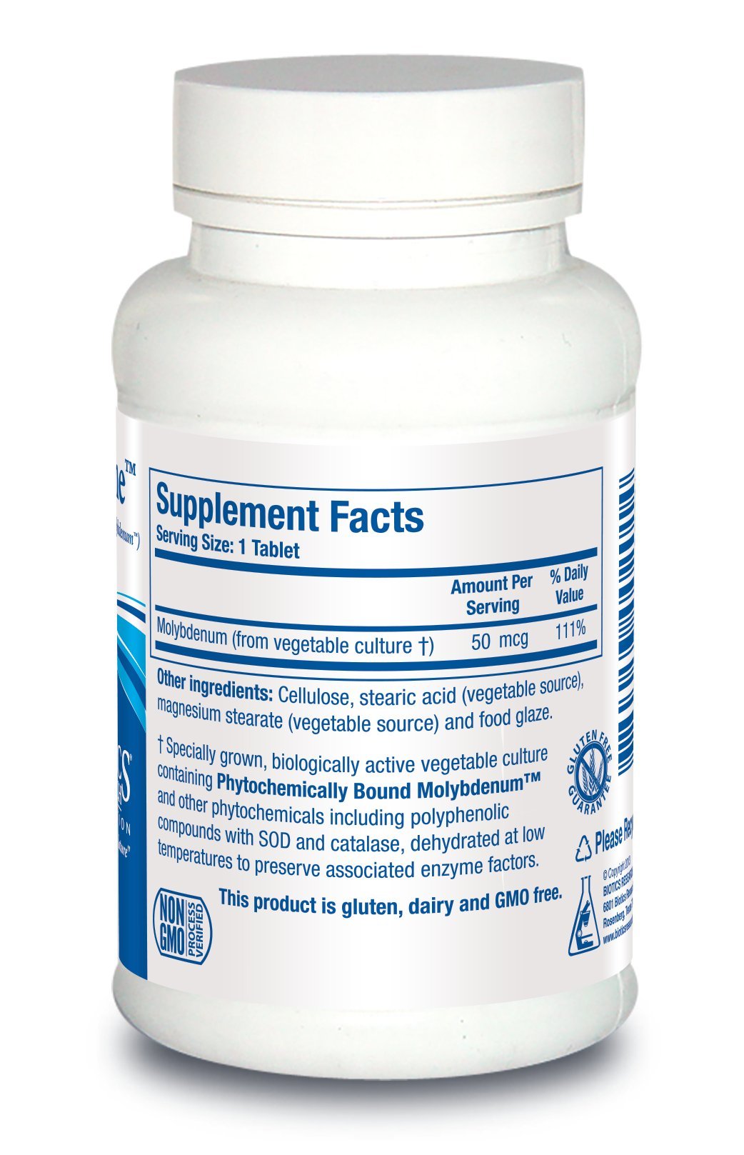 Biotics Research Mo-Zyme Molybdenum 50 micrograms, Liver Support, Detoxification, Essential Trace Element, Healthy Metabolism, Antioxidant Support 100 Tablets