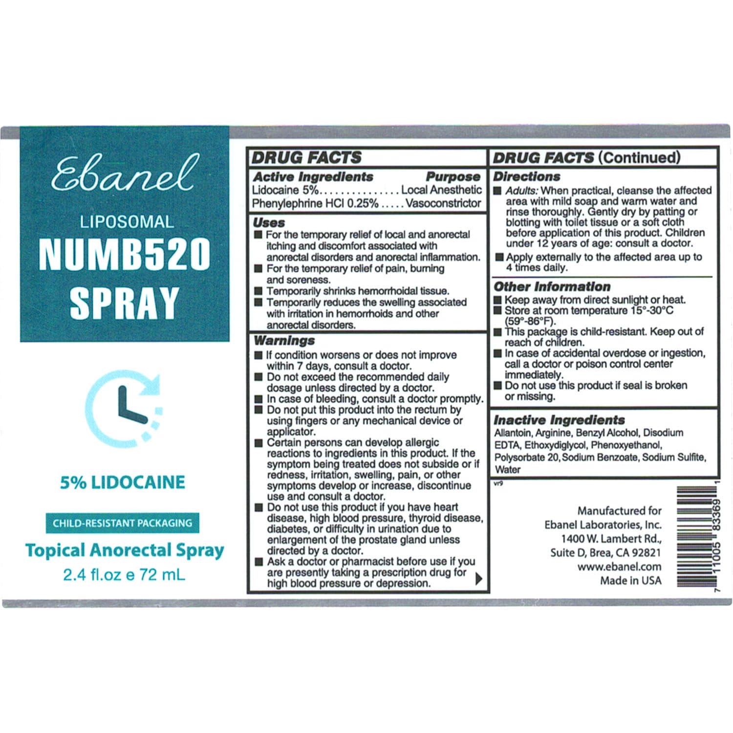 Ebanel Bundle of Lidocaine Numbing Spray, and Hemorrhoid Master