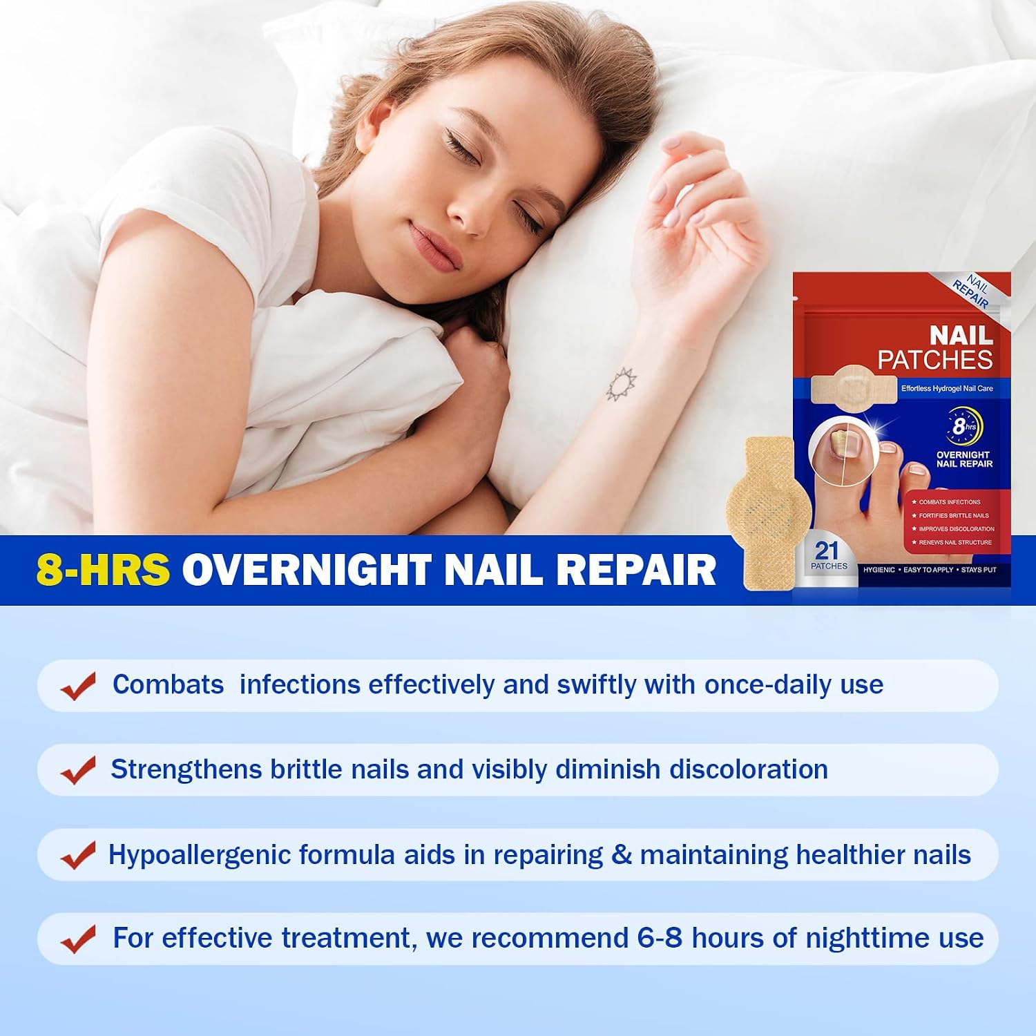 Nail Patches, 21 Pcs Toenail Care Patches Overnight Nail Care, Support the Appearance of Dry, Rough, & Brittle Toenails, Moisturizing Dry Nails for Men and Women