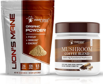 WELLNESS LABSRX Lions Mane Powder 2000mg - Mushroom Coffee Blend | Bundle