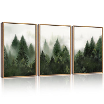 KUVIOKE Morden Green Fog Pine Tree Framed Canvas Wall Art Nature Nordic Forests Artwork Painting Bedroom Decor 12x16in (Natural Framed) KUVIOKEBuy Supplements Australia