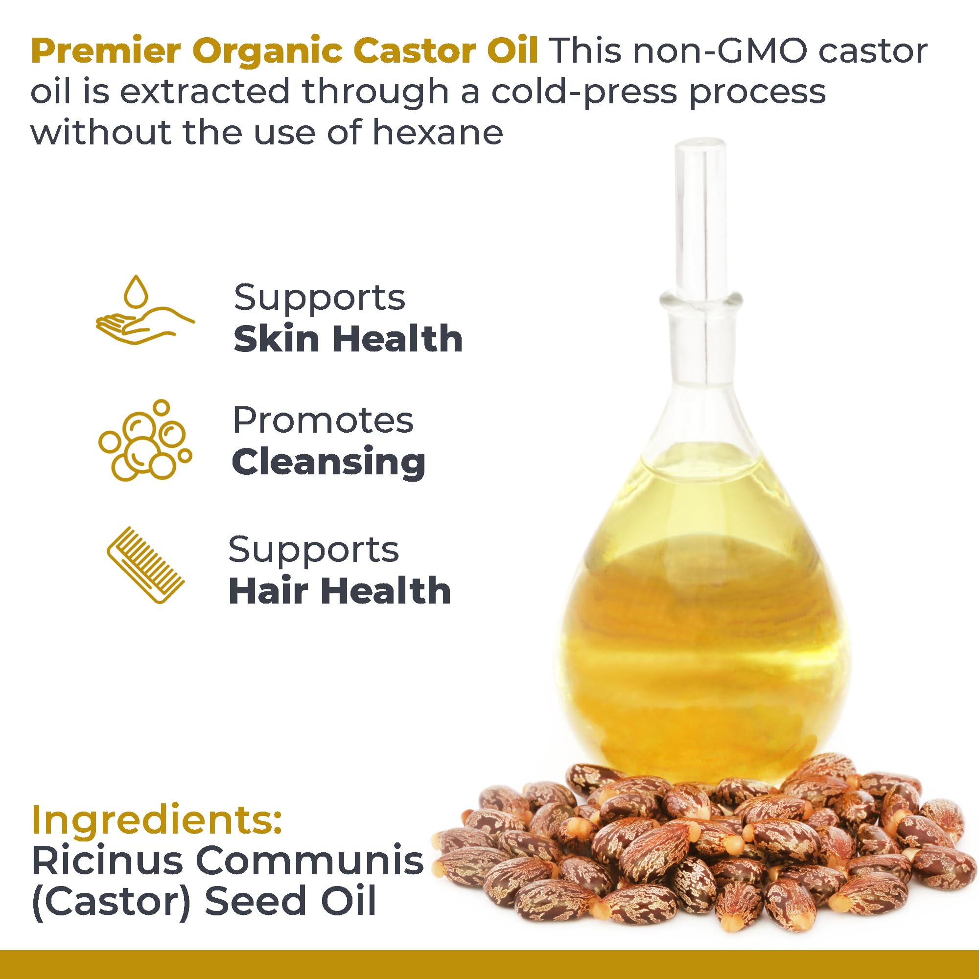 Premier Research Labs Organic Castor Oil for Face - Cold Pressed 100% Pure Castor Oil for Hair Growth, Skin & Body, Hexane Free - 8 Oz Bottle Premier Research LabsBuy Supplements Australia