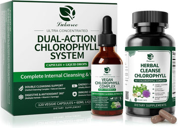Liquid Chlorophyll Drops with Caps for Immune, Detox & Antioxidant | Chlorophyll Daily Combo for Digestion & Gut Health, Energy, Internal Deodorizer, Vegan, Sugar-Free, 2Oz + 120 Caps