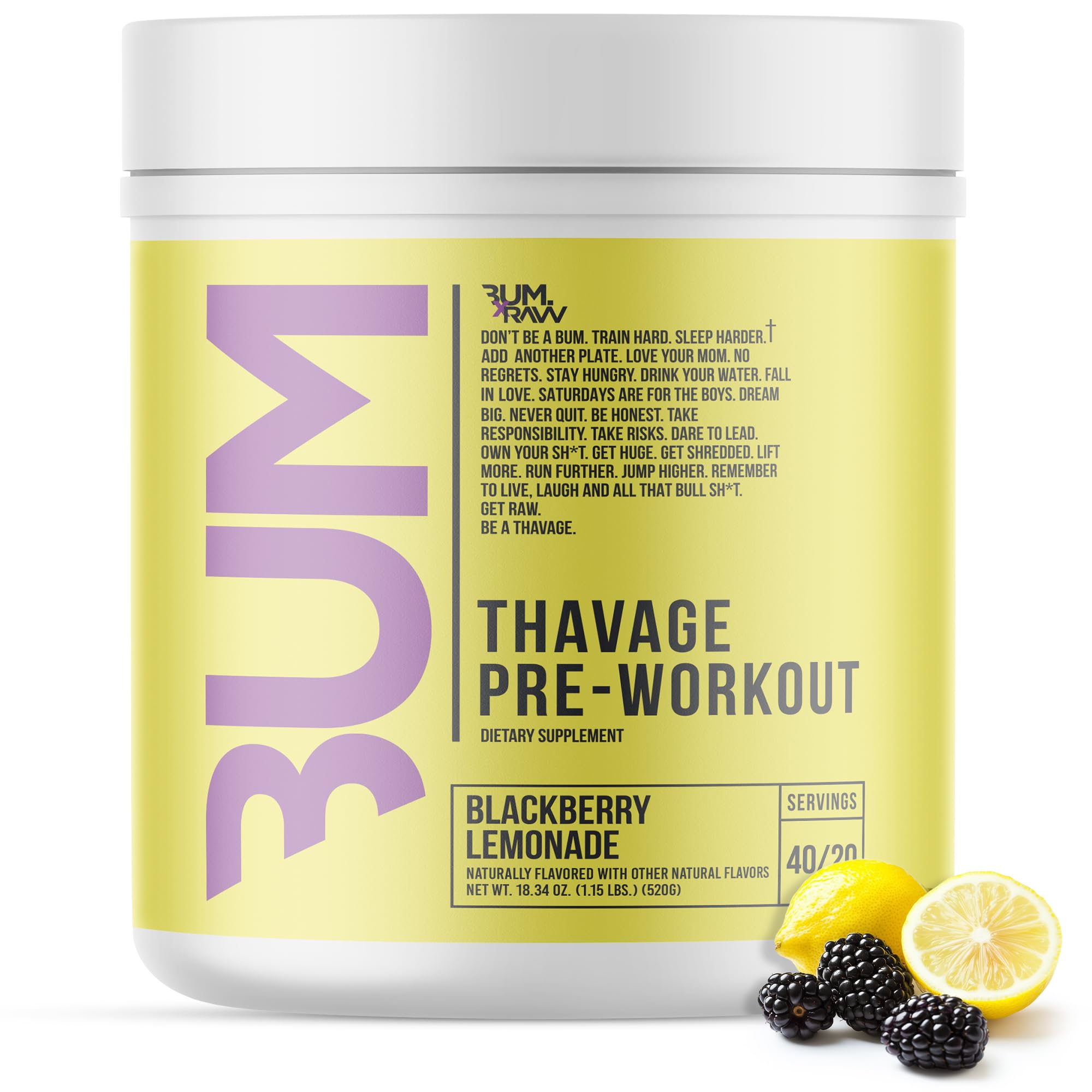 RAW Pre Workout Powder, Thavage (Beach Bum) - Chris Bumstead Sports Nutrition Supplement for Men & Women - Cbum Pre Workout for Working Out, Hydration, Mental Focus & Energy - 40 Servings