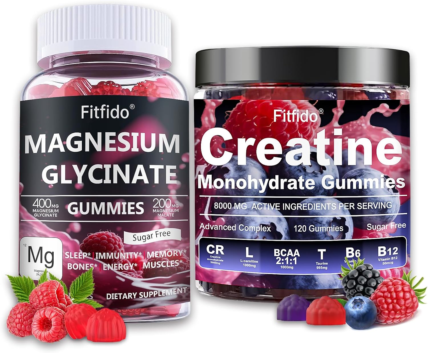 Creatine Monohydrate Gummies 5000mg + Magnesium Glycinate 400mg – Support for Muscles, Strength & Wellbeing – Vegan, Sugar Free, 2-Pack Supplement Bundle