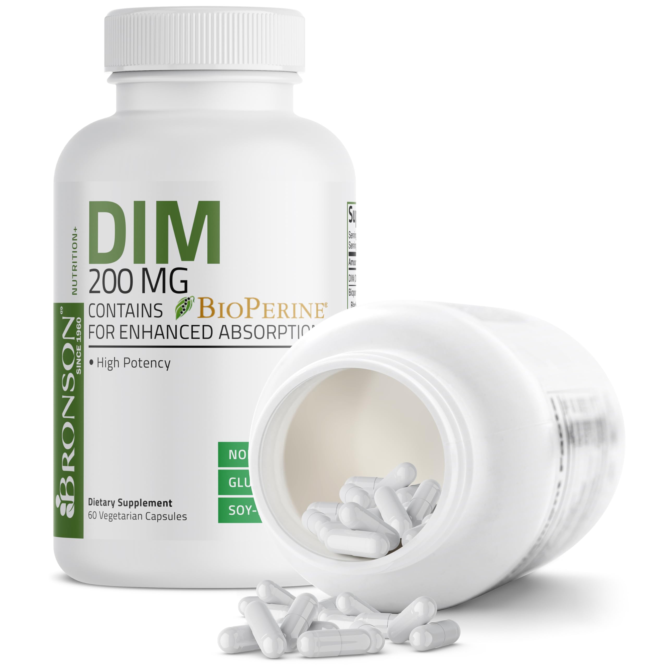 Bronson DIM 200 MG Supplement Diindolymethane with BioPerine for Enhanced Absorption, Estrogen Metabolism & Maintains Balanced Hormone Levels, 60 Vegetarian Capsules