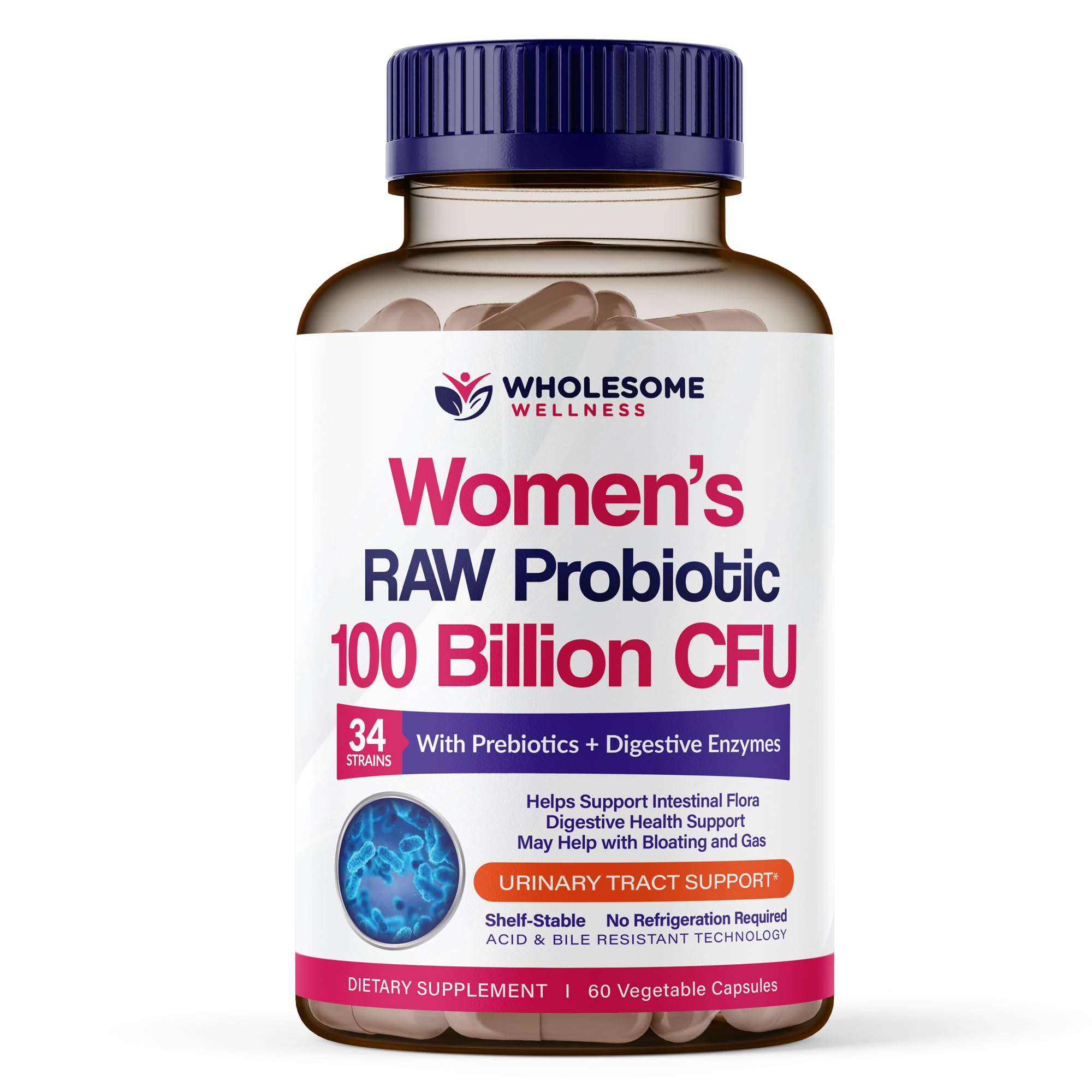 Wholesome Wellness Dr. Formulated Raw Probiotics for Women 100 Billion CFUs Capsules with Prebiotics, Digestive Enzymes, Approved for Adults, Shelf Stable Supplement Wholesome Wellness buy supplements Au