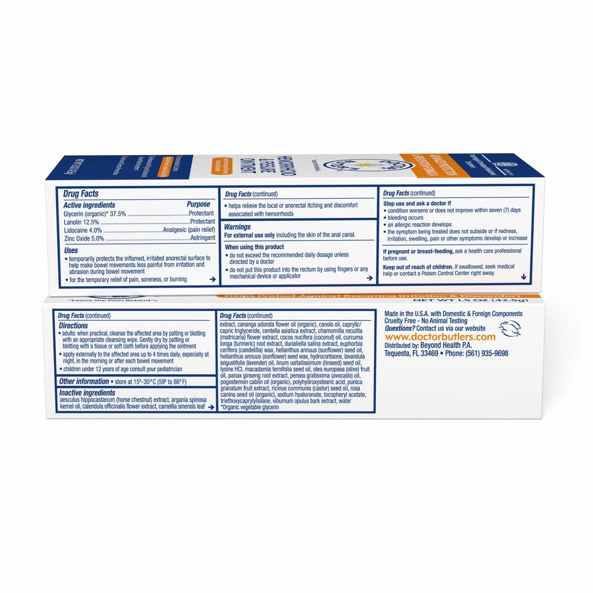 Doctor Butler's Advanced Hemorrhoid & Fissure Ointment – Lidocaine Hemorrhoid Treatment and Fissure Treatment Extra Strength Formula, Heals and Provides Fast Pain and Itch Relief* (1.5 oz.) Doctor Butler'sBuy Supplements Australia
