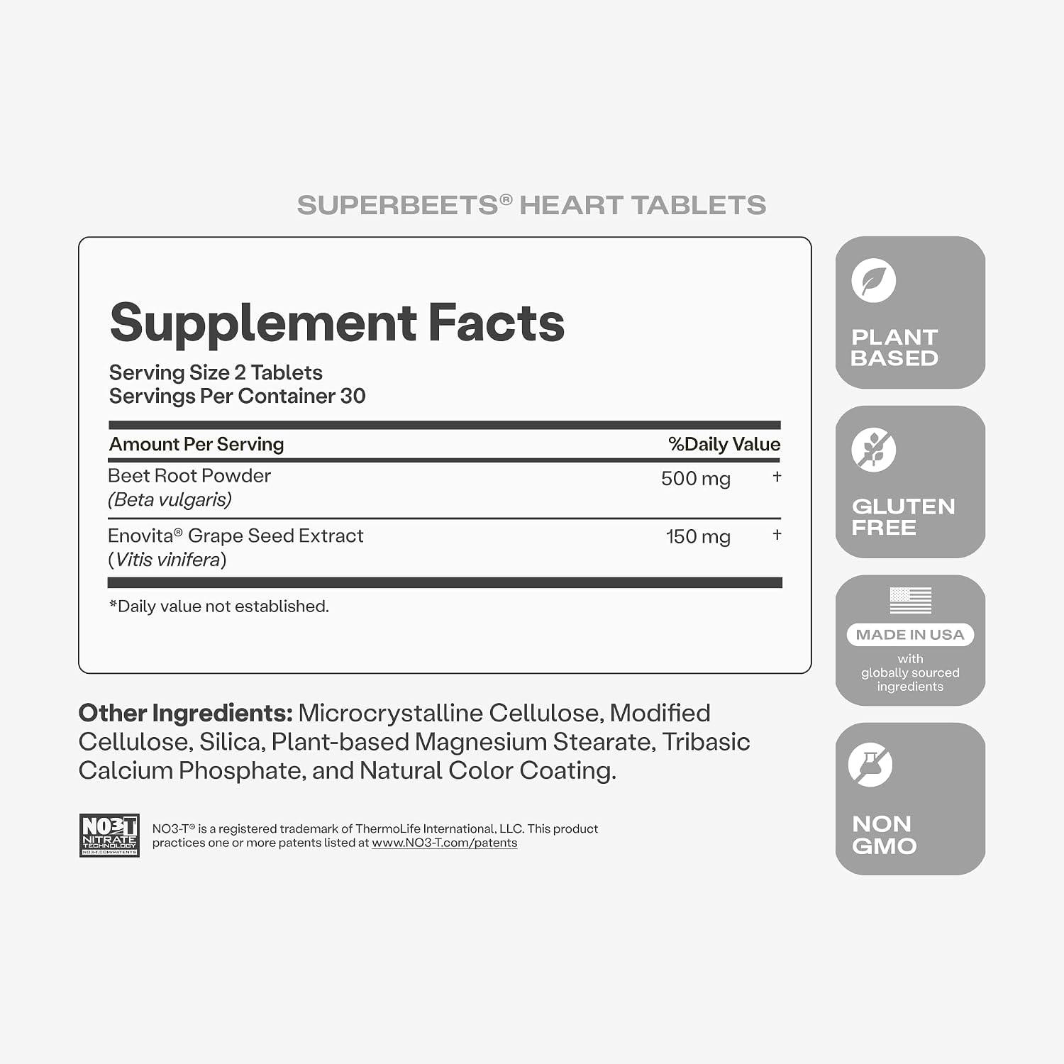 HumanN SuperBeets Heart Tablets Smooth Coat 500mg – Non-GMO Powder – Clinically Studied Antioxidants, 60 Count
