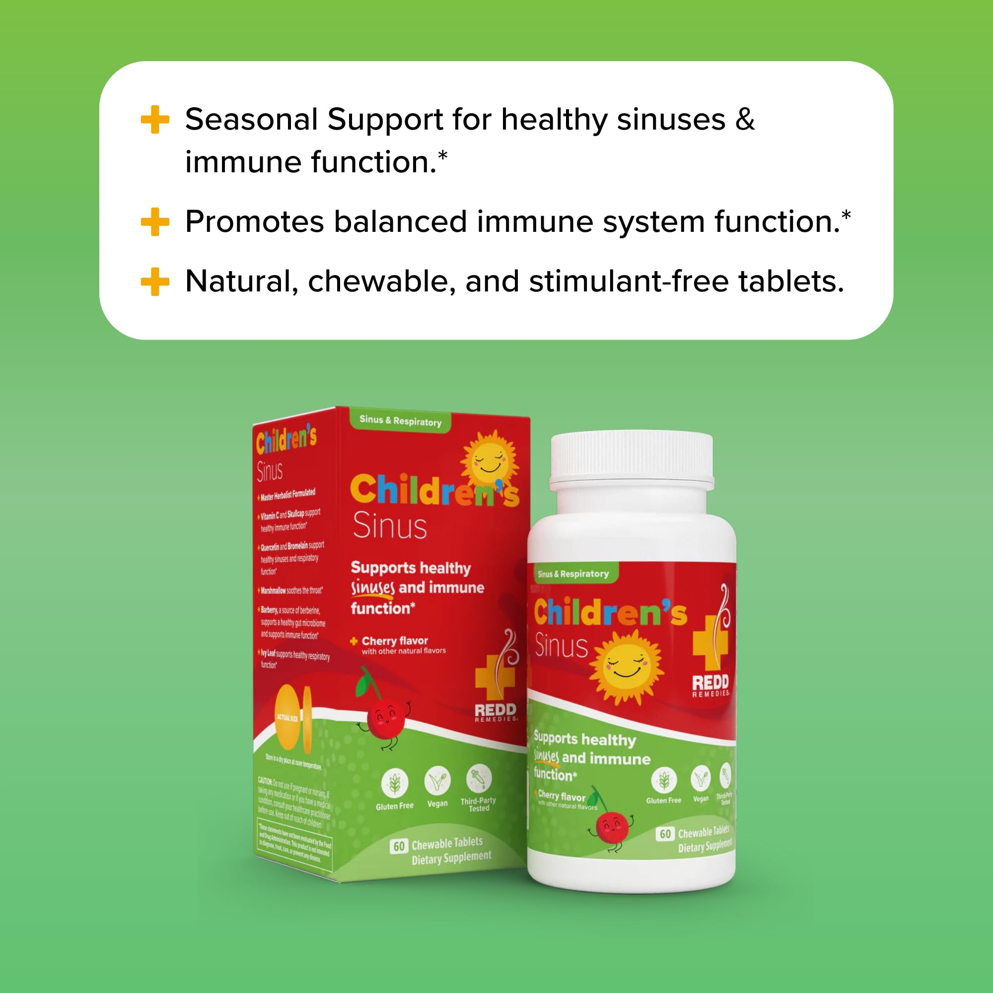 Redd Remedies, Children's Sinus Support, Immune and Respiratory Health Formula, Cherry Flavor, 60 Chewable Tablets