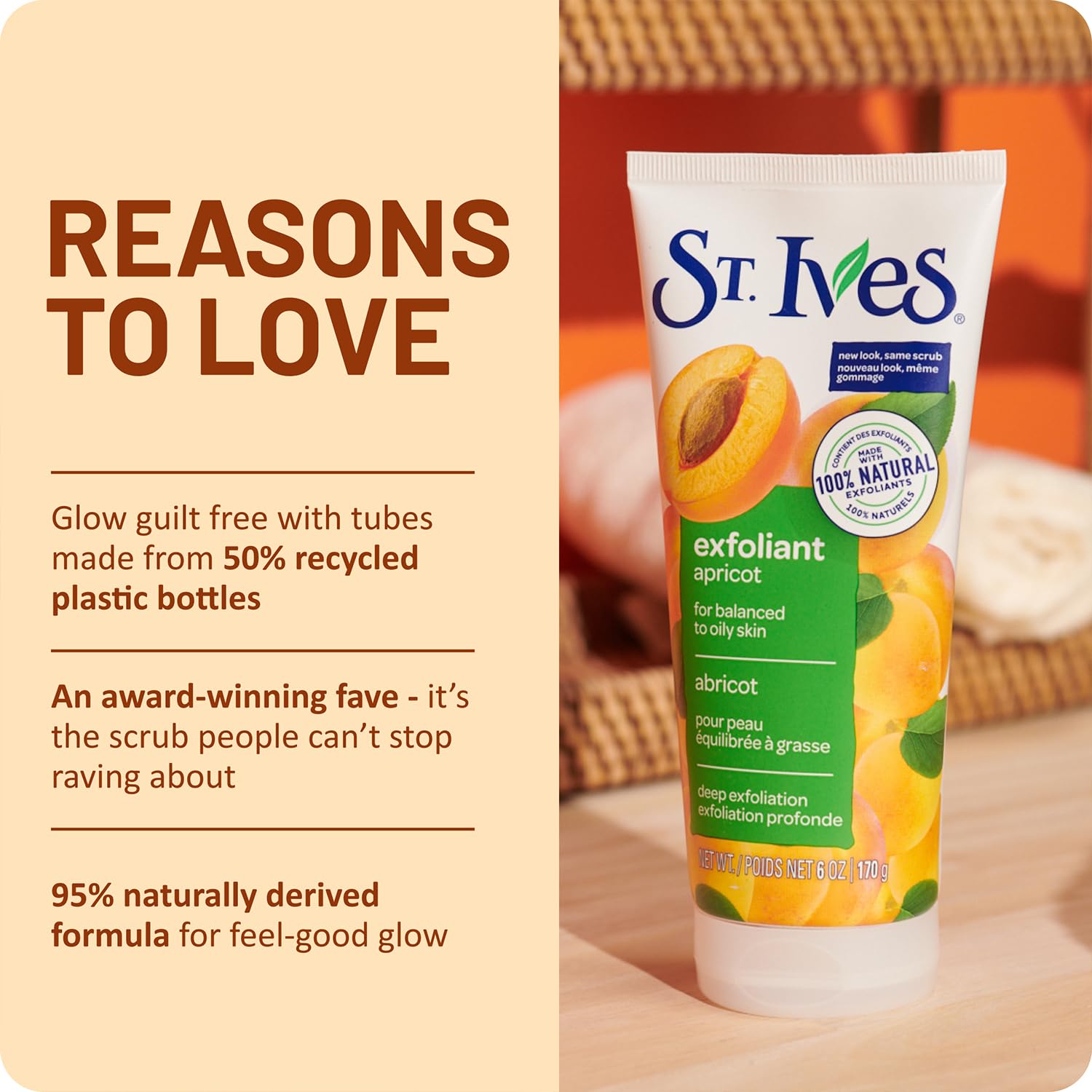 St. Ives Apricot Facial Scrub, Fresh Skin – Face Exfoliant for Balanced to Oily Skin, 6 Oz Ea